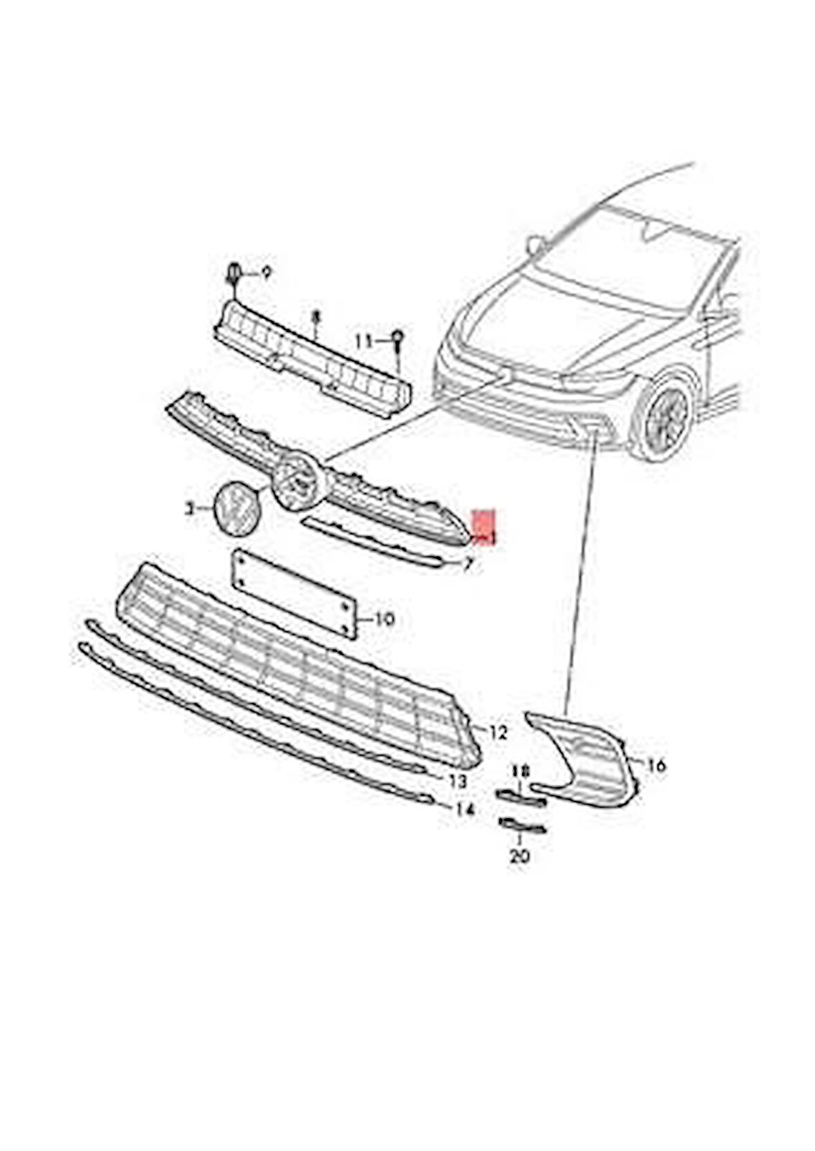 Volkswagen Polo- 8- 21/24; Ön Panjur Siyah (Nikelaj Çıtalı)(Tyg) (Oem No: 2G0853651Qryp)