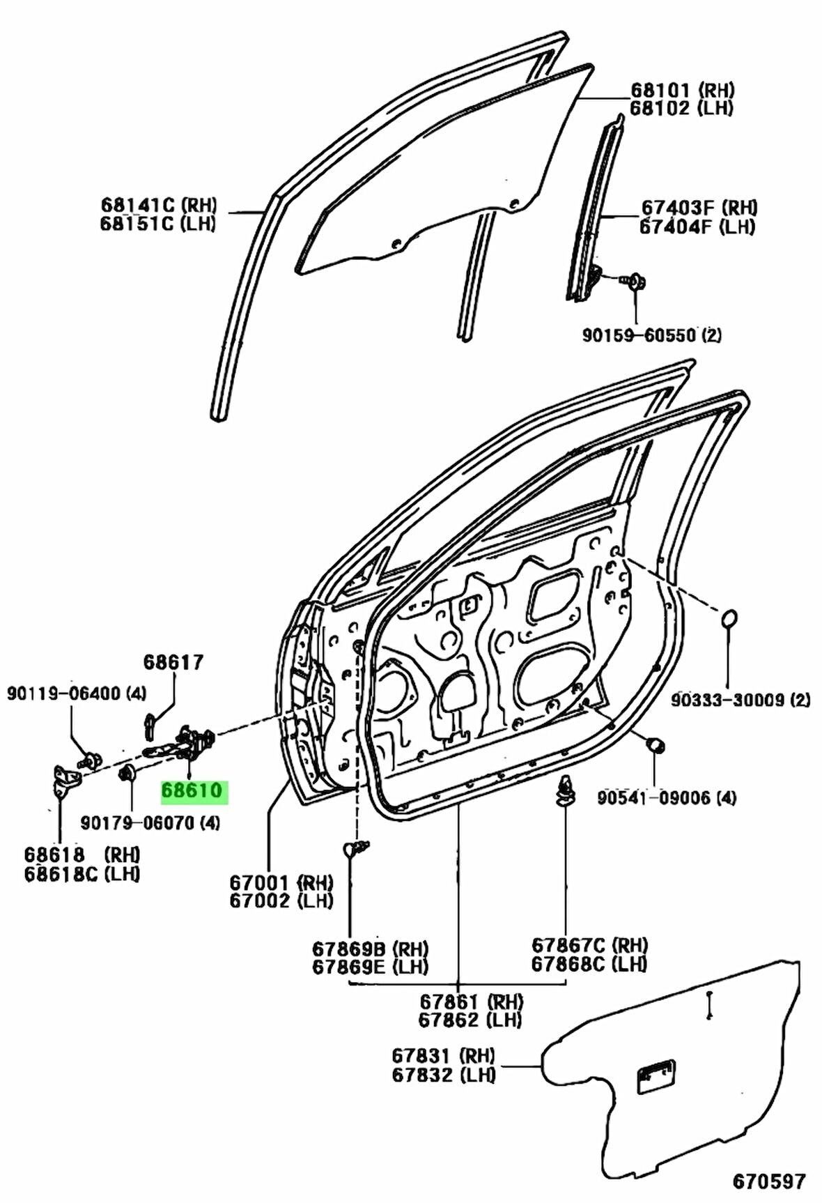 Toyota Avensis- 98/00; Ön Kapı Durdurucusu Sağ/Sol Aynı (Adet) (Kapı Gergisi) (Oem No: 68610-20180)