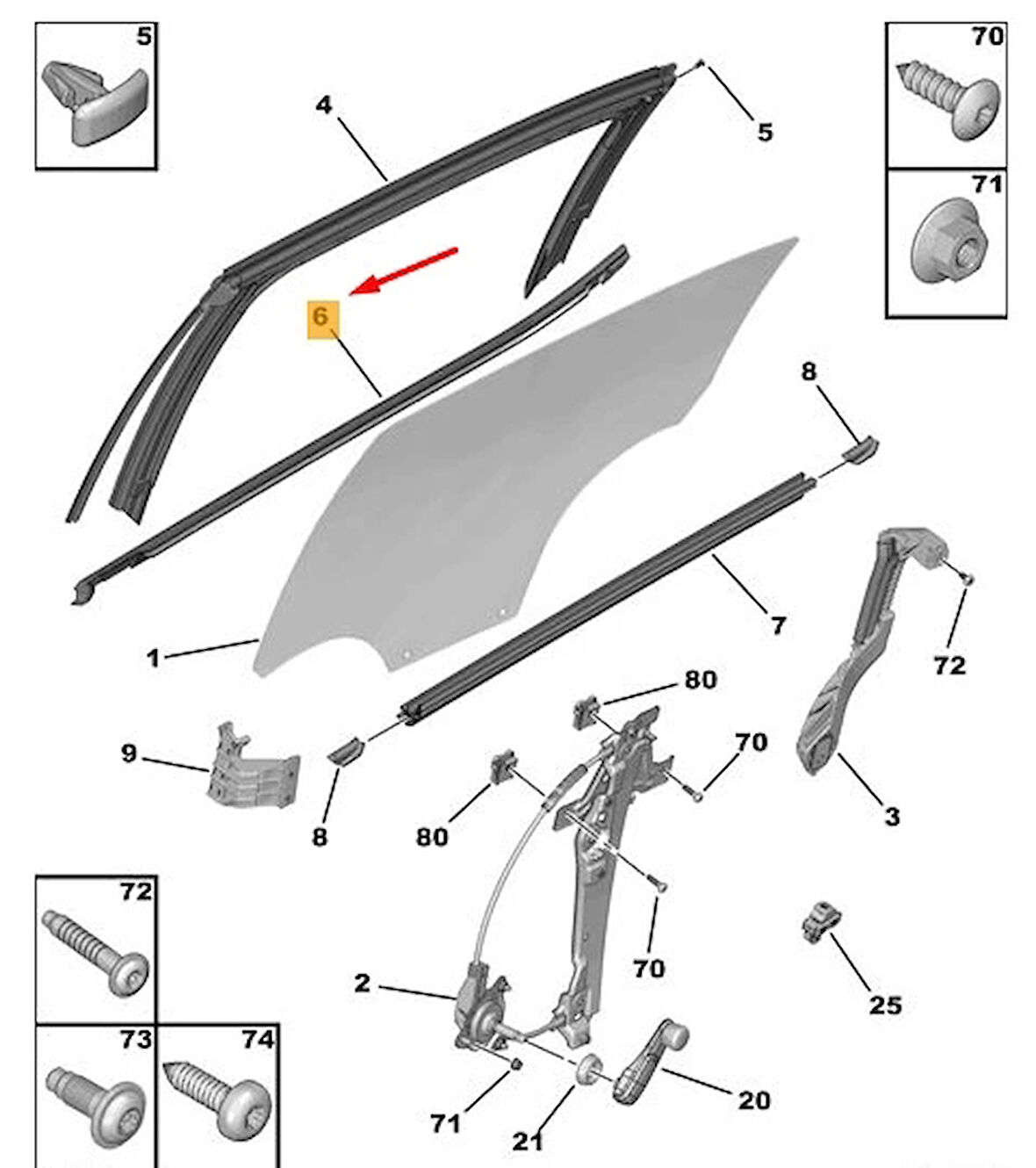 Arka Kapı Cam Dış Fıtılgı Sol C3 B618 Psa Peugeot 97-00 (Oem No: 9813218580)
