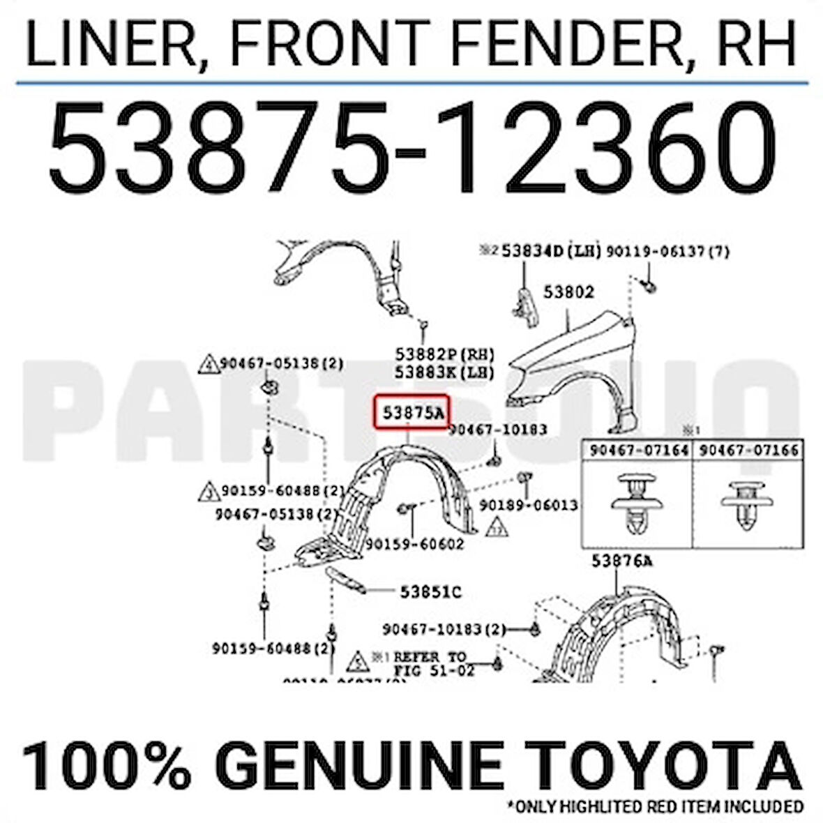 2002-2006 Toyota Corolla Zze121 Ön Çamurluk Davlumbazı Sağ (Lt-Ty6026) (Tw) (Adet) (Oem No:5387512280)
