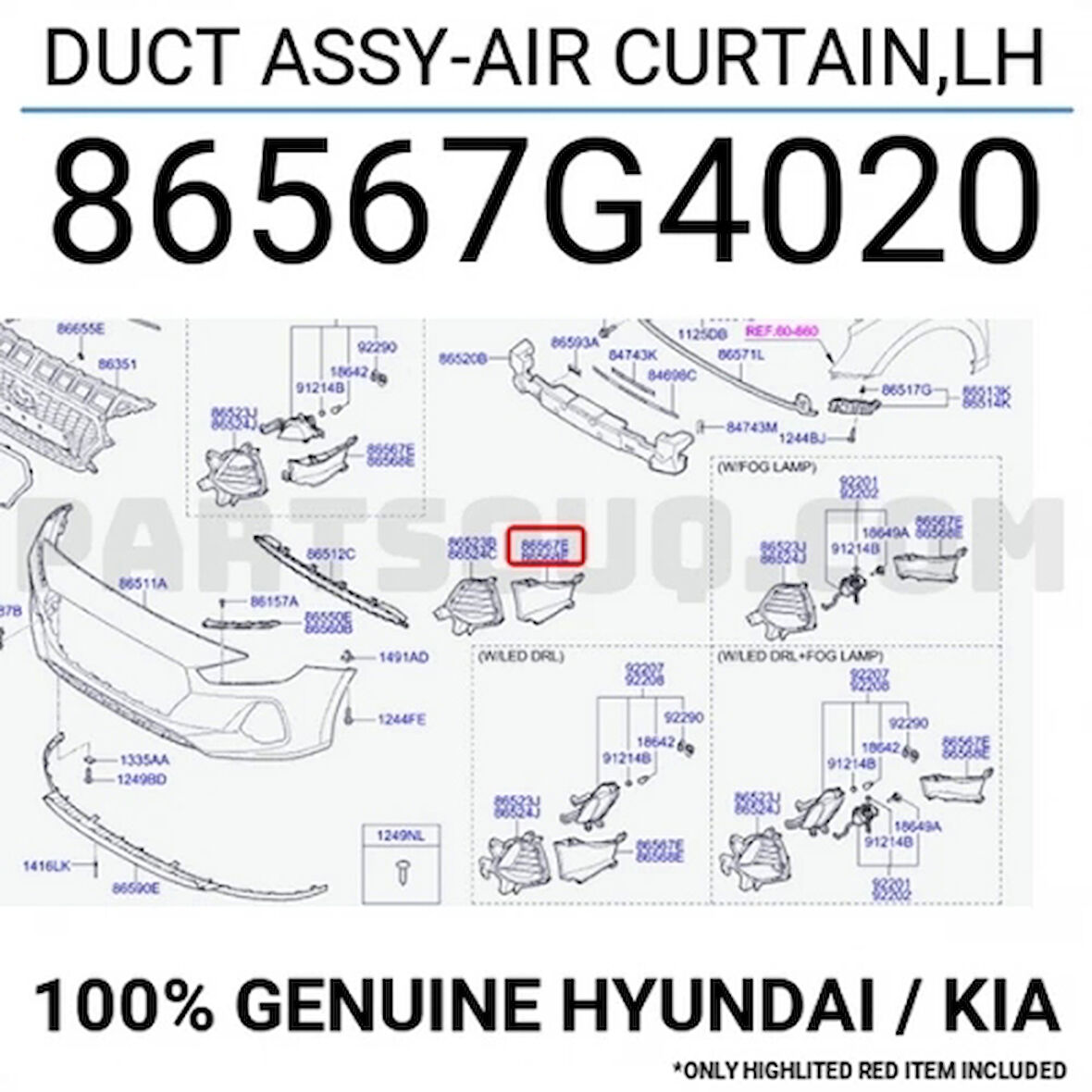 Hava Kanalı Ön Tampon İ30 16= Sol (1 Adet) (Oem No: 86567-G4020)