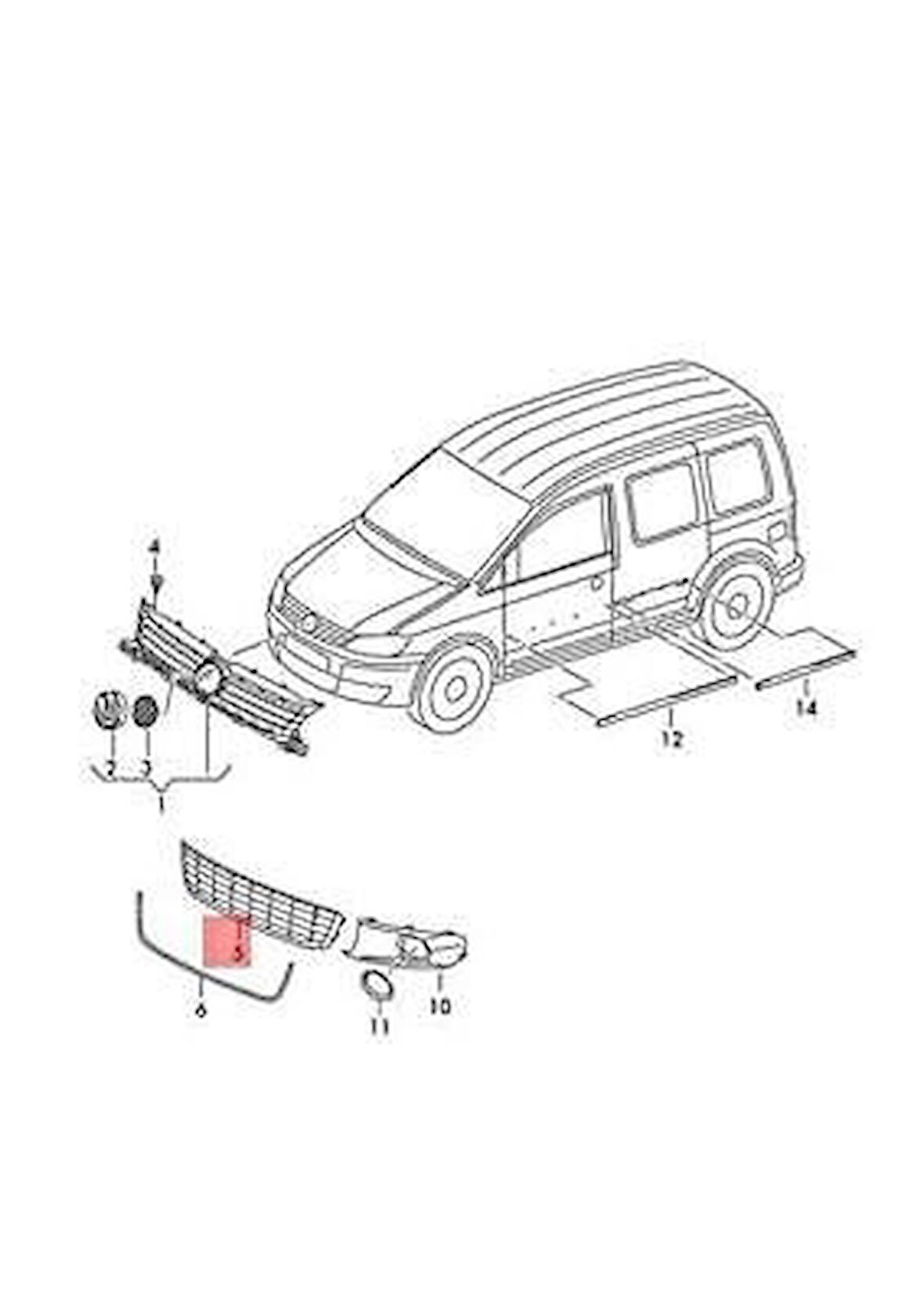 Tampon Izgarası Caddy / Touran 10-15 Nikelajlı Orta (Oem No: 1T0853671Cryp)