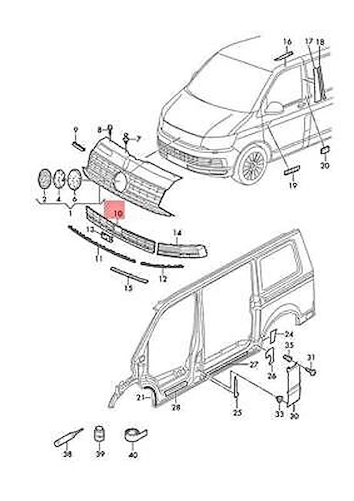Tampon Izgarası Transporter Transporter T7 15Sonrası Üst Orta (Oem No: 7E5853678A9B9)