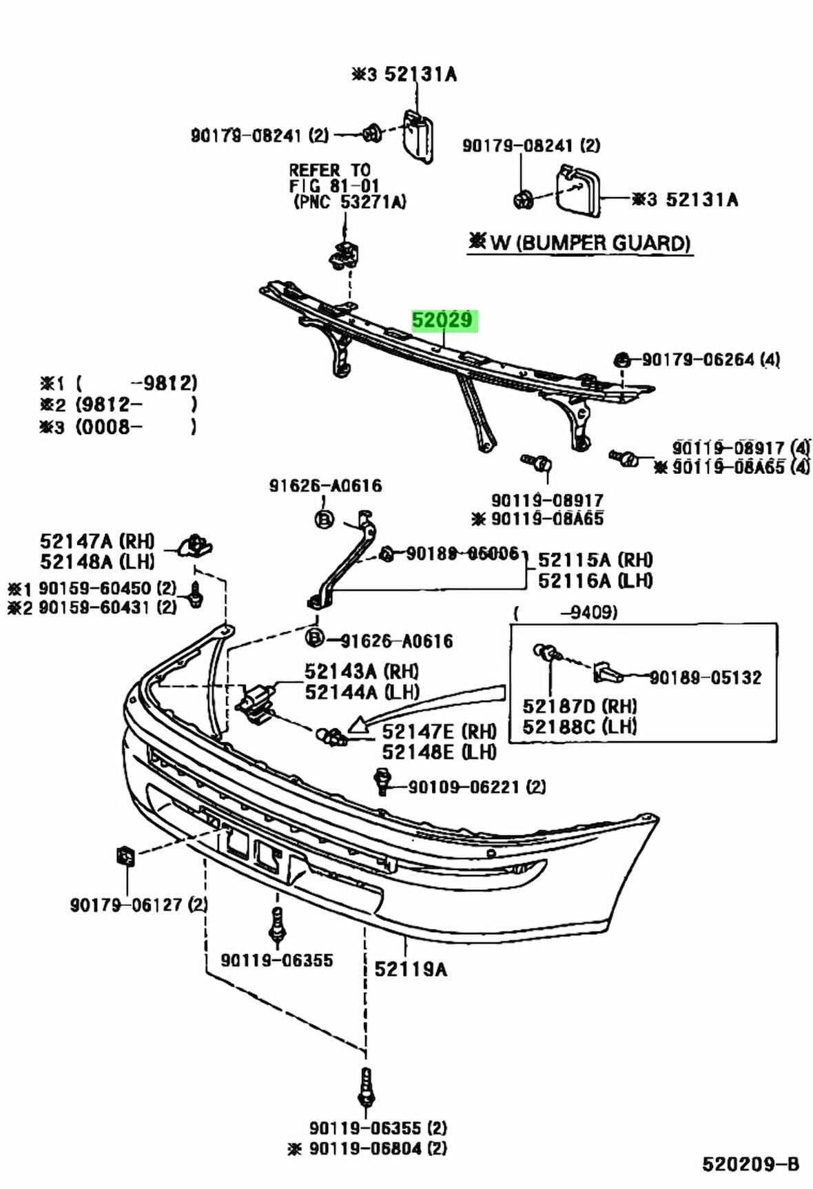 1993-1998 Toyota Corolla Ae101 Ön Tampon Demiri (Eagle Body) (Adet) (Oem No:5202912010)
