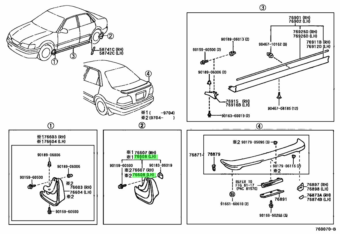 Paçalık Corolla Arka  98-02 Sol (Oem No: 76626-12430)