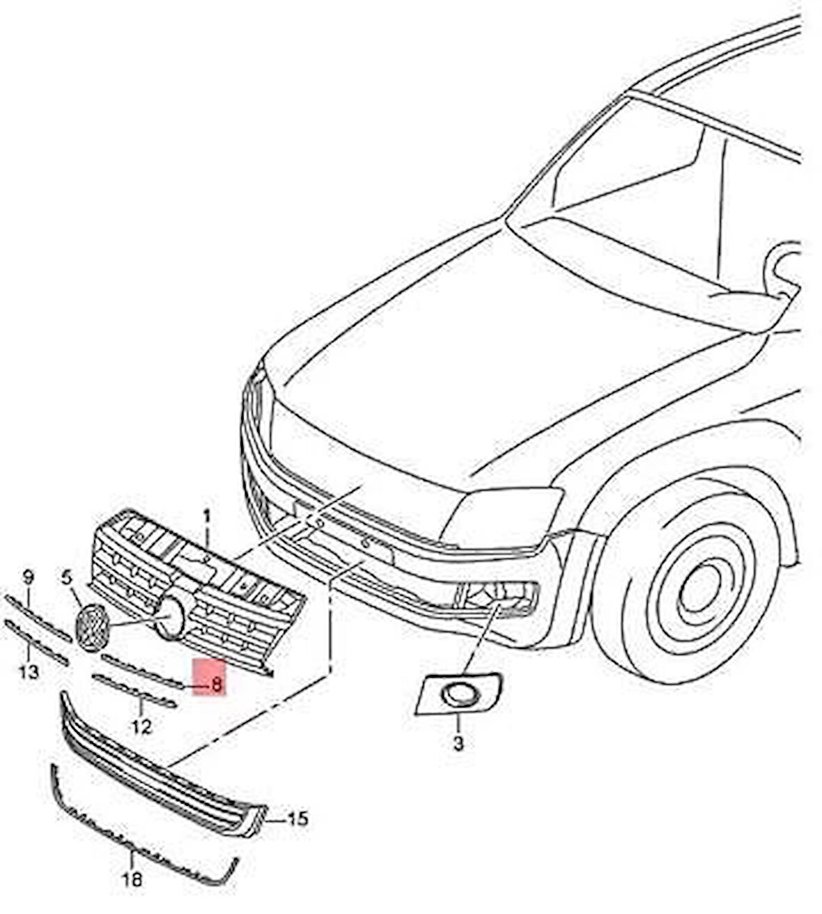 Ön Panjur Çıtası Vw Amarok Bm 15- (Oem No: 2Hh8537632Zz)