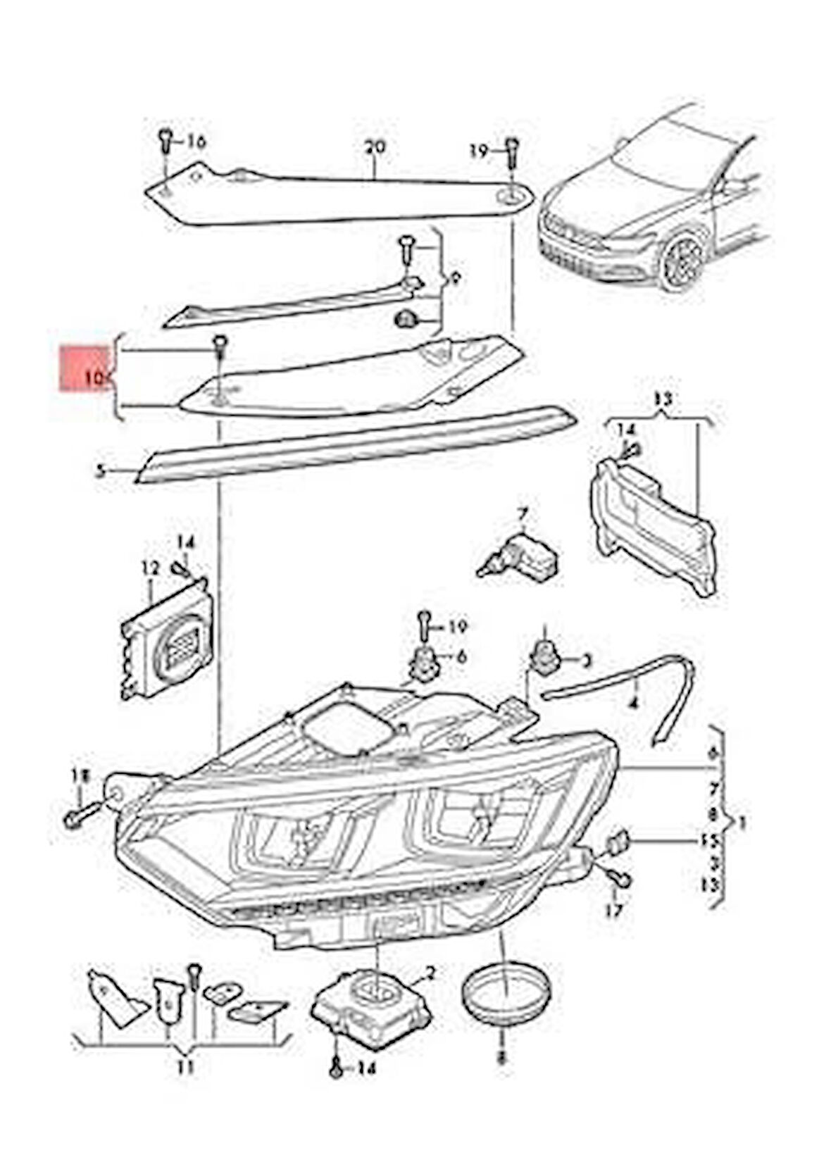 Far Braketı Üst Sag Vw Passat Bm 14- (Oem No: 3G0998120A)