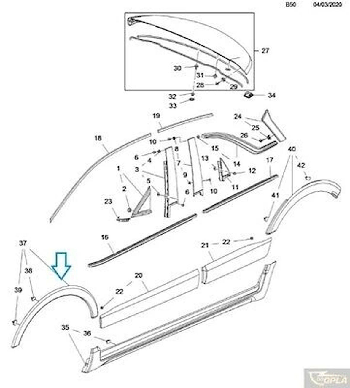 Çamurluk Dodiği Ön Sağ Sıyah Opel Crossland X Bm 17- (Oem No: Yq009413Xt)