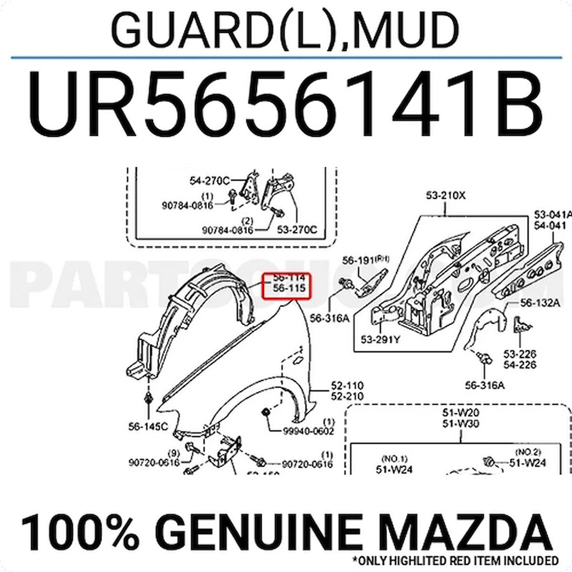 Çamurluk Davlumbazı Bt-50 2006 Sonrası  Ön Sol (Oem No:Ur56-56-141B) (Adet)