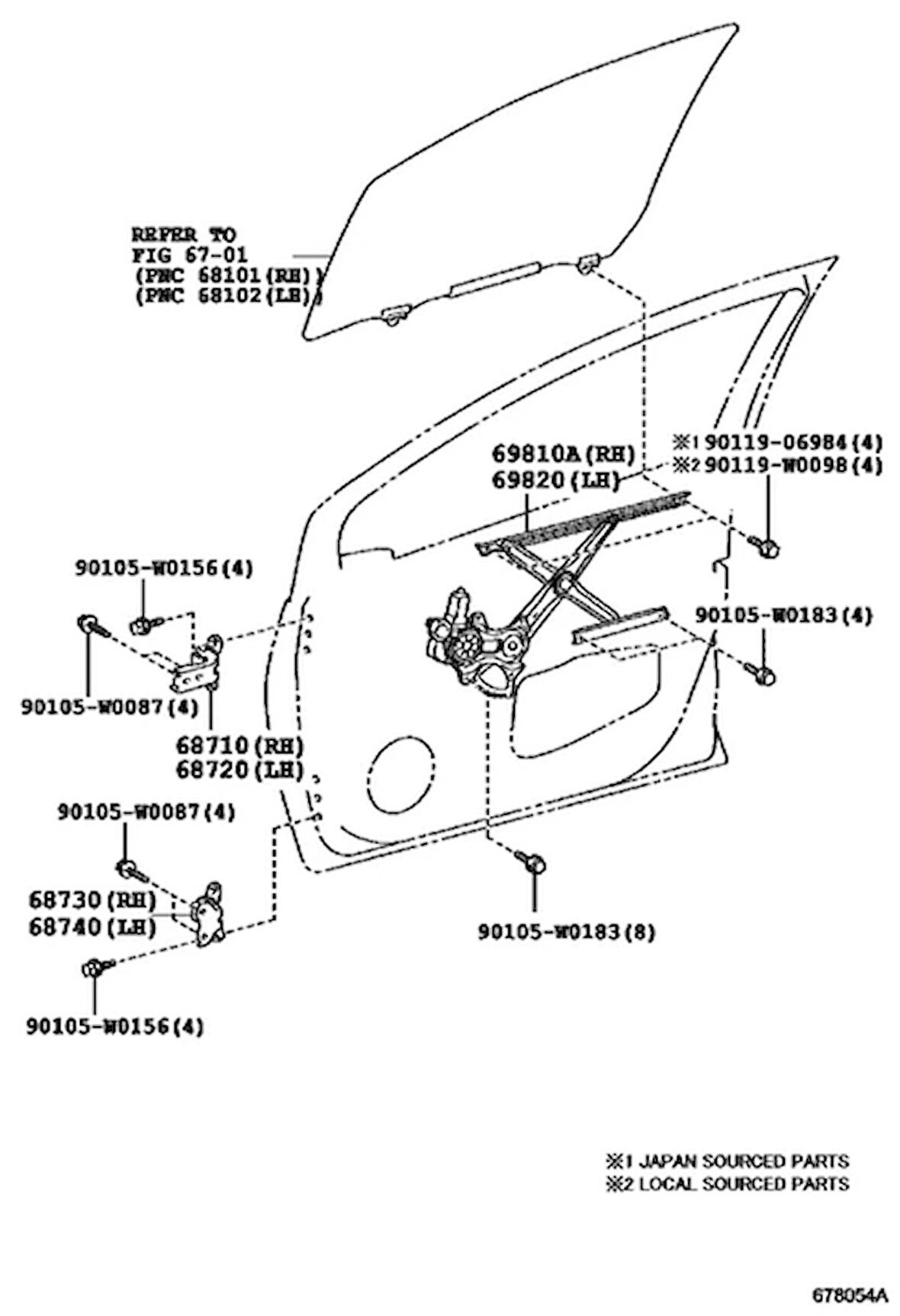Cam Krikosu Corolla Elektrikli 2013 Sonrası  Ön Sol (Oem No:69820-02620) (Adet)