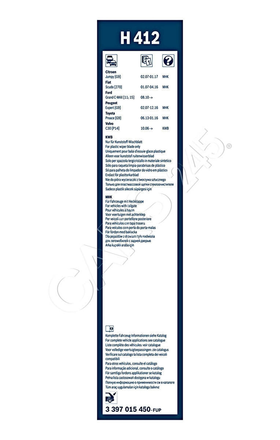 Silecek Süpürgesi Expert / Scudo / Jumpy 07Sonrası Arka H412 (400Mm) (Oem No: 3397015450)