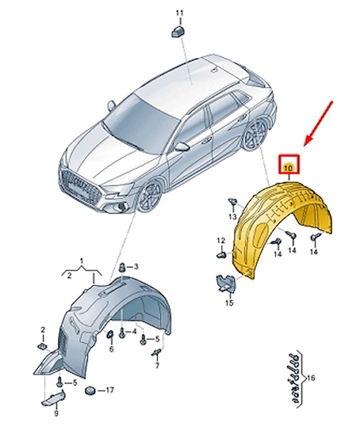 Vw A3 2020- Çamurluk Davlumbazı Arka Sağ  (Oem No:8Y0810172A)