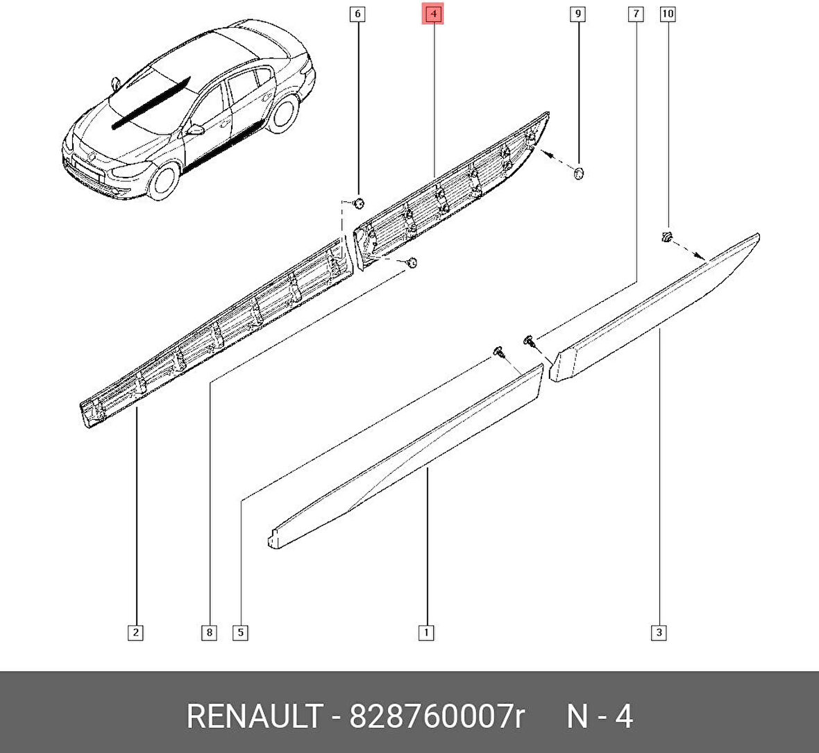 Renault Fluence 2009- Kapı Bandı Arka Sağ Klıpslı (Oem No:828760007R)