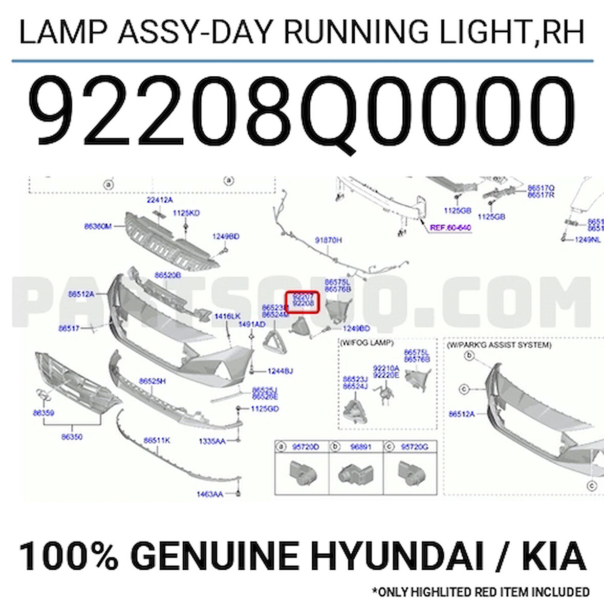Kore İ20 Bayon 2020- Gündüz Farı Sağ  (Oem No:92208Q0000)