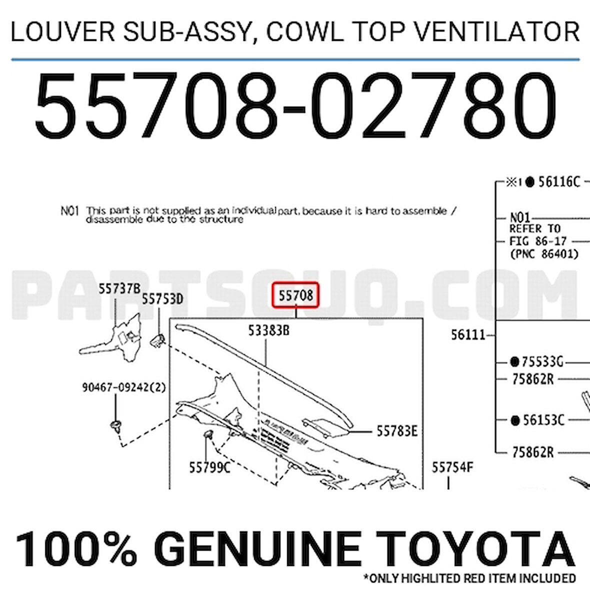 Cam Alt Izgarası Corolla 2019-24 (Oem No:5570802780)