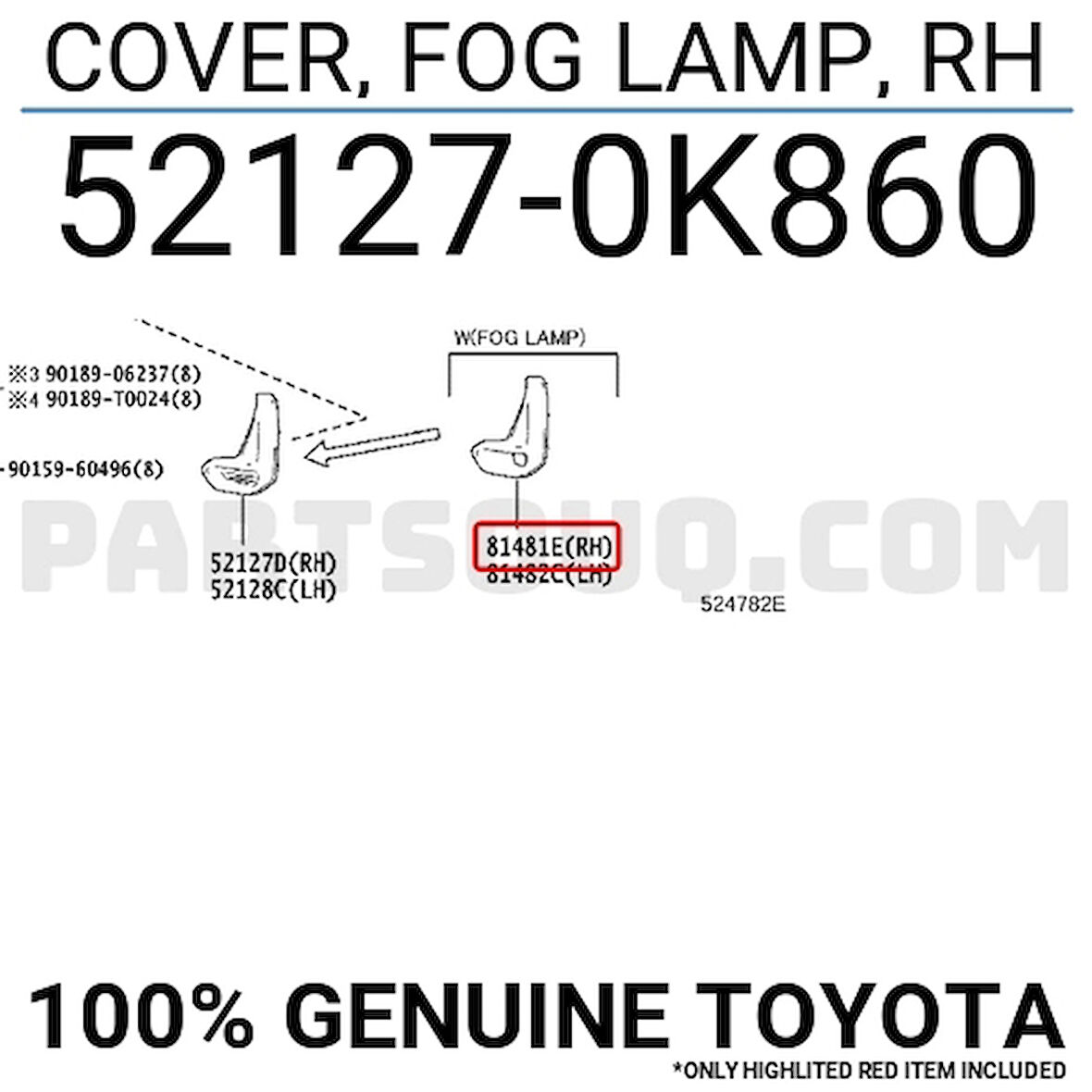 Sis Lamba Kapağı Hilux 2020 Sonrası Adventure-Hı-Cruıser Sağ Sis Delikli (Oem No:521270K860)