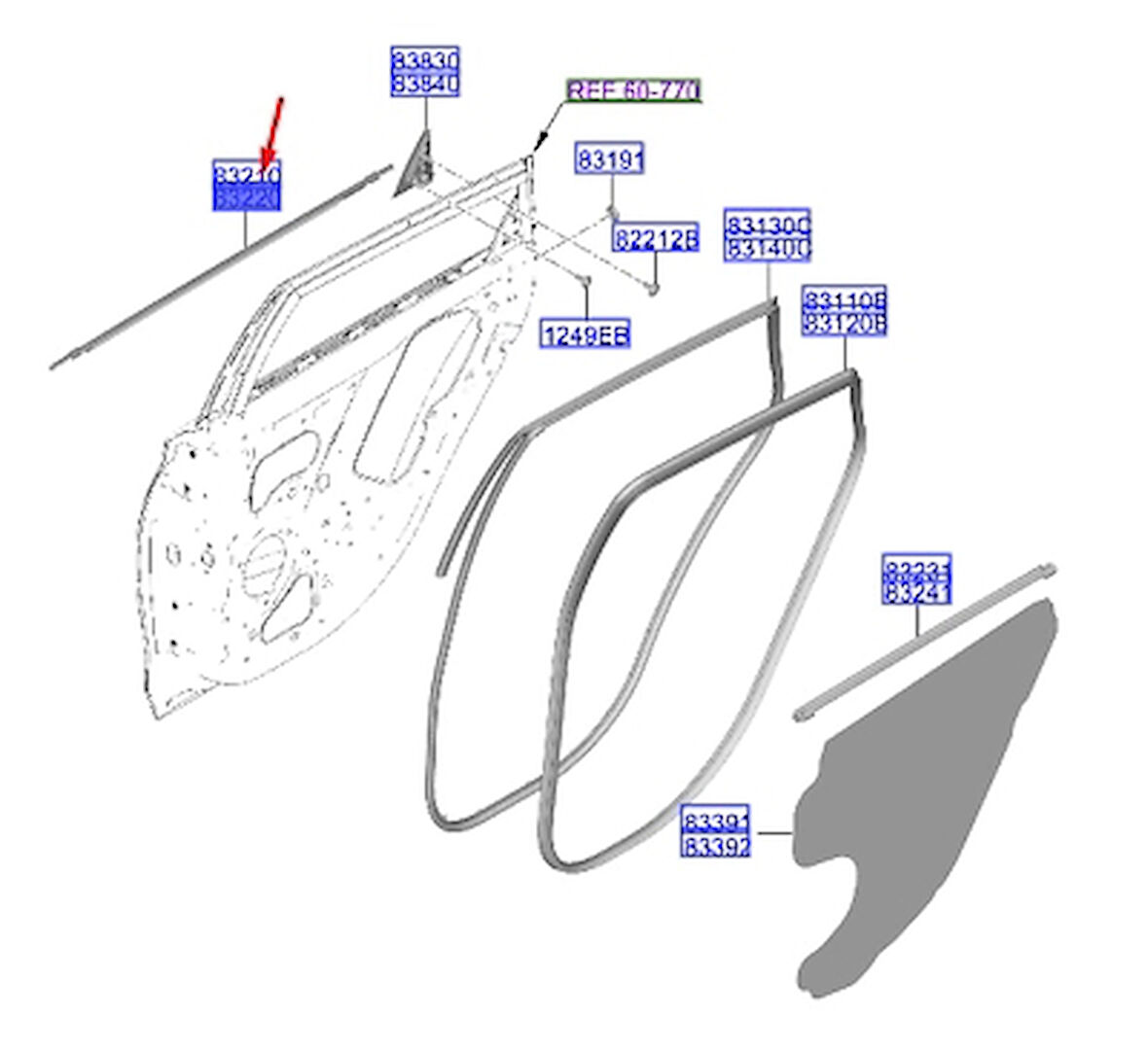 Cam Sıyırıcı I-2020 2021 Sonrası Arka Kapı Dış Sağ (Siyah) (Oem No:83220Q0000)