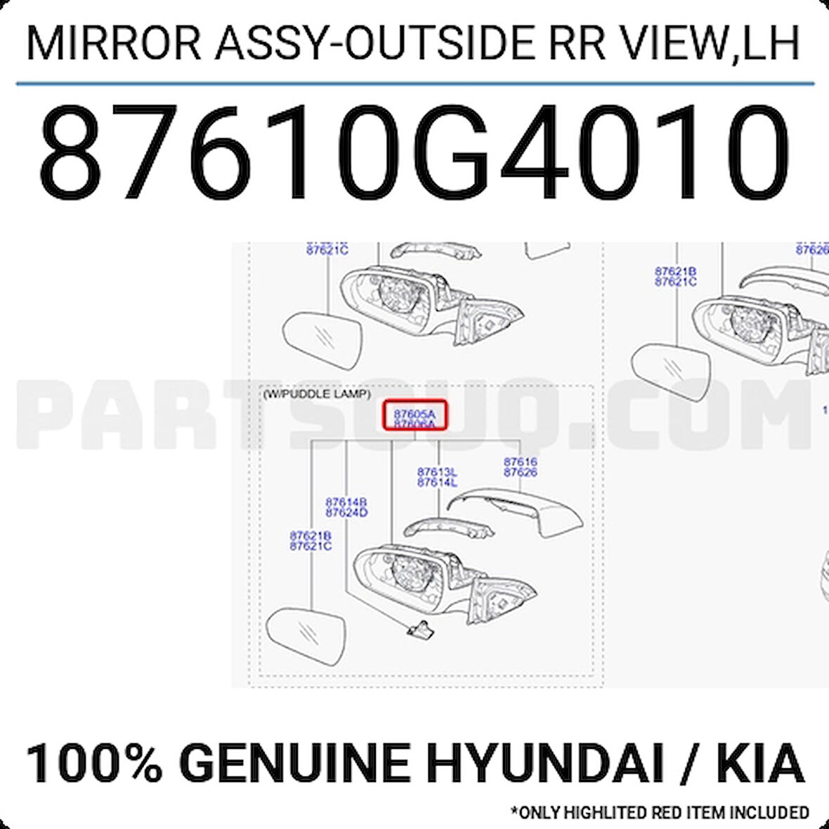 Ayna Dış Dikiz I-30 2016 Sonrası Elektrikli Sinyalsiz Style Sol (Oem No:87610G4010)