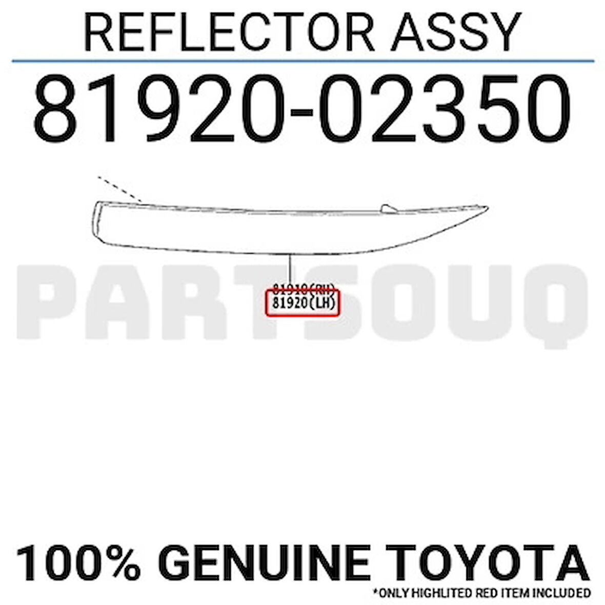 Toyota Corolla- E210- 2019-2024  Arka Tampon Reflektörü Sol (Oem No:8192002350)