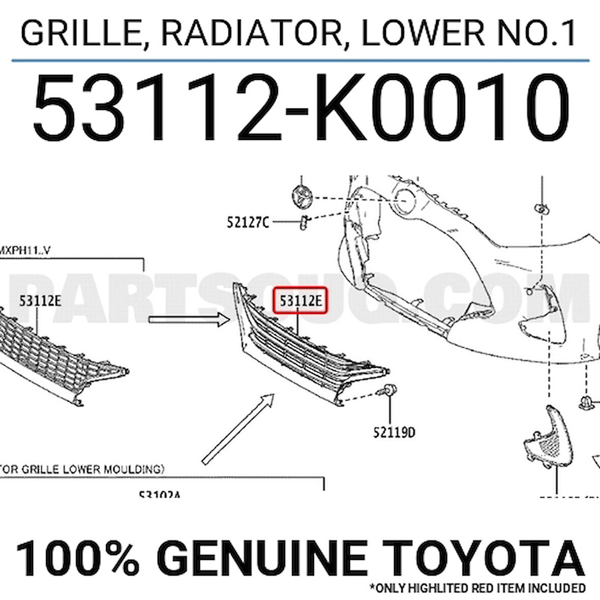 Toyota Yaris- 2020-2024  Ön Tampon Panjuru Siyah (Tyg) (Oem No:53112K0010)