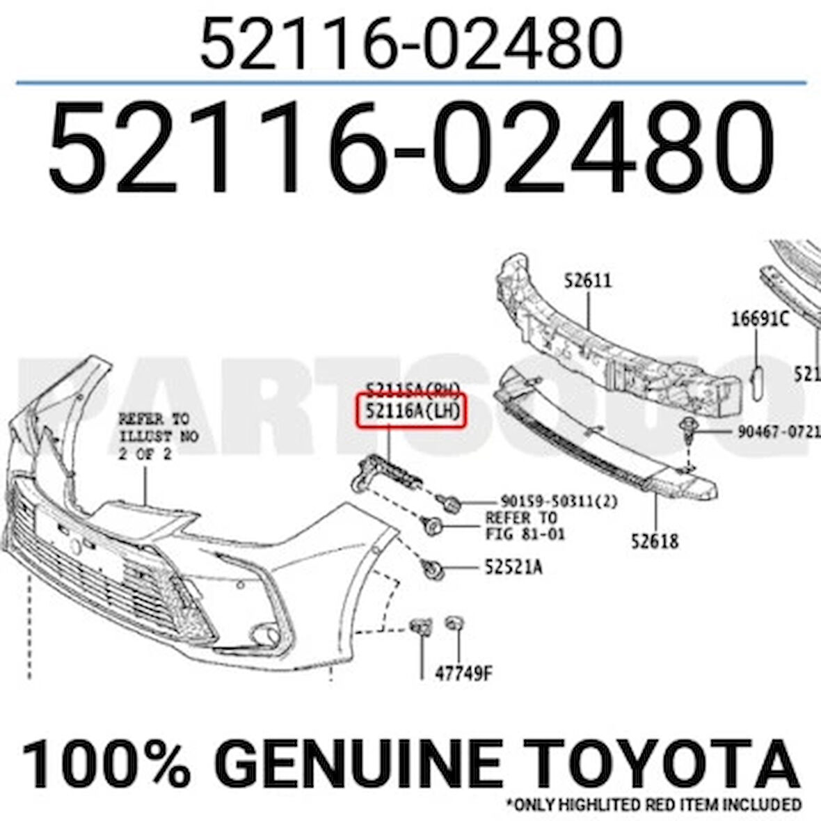 Toyota Corolla 2ZRF 2023 Ön Tampon Braketi Sol Oem No (5211502480)