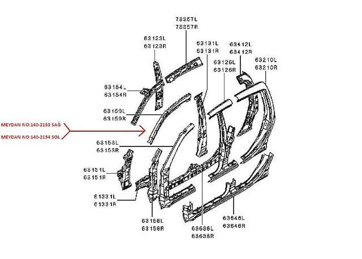 mitsubishi l200- pıck up- 2006-2015  ön direk üst iç sacı orta sol sıyah (çıft kabın) (orıjınal) Oem No (5311A489T)