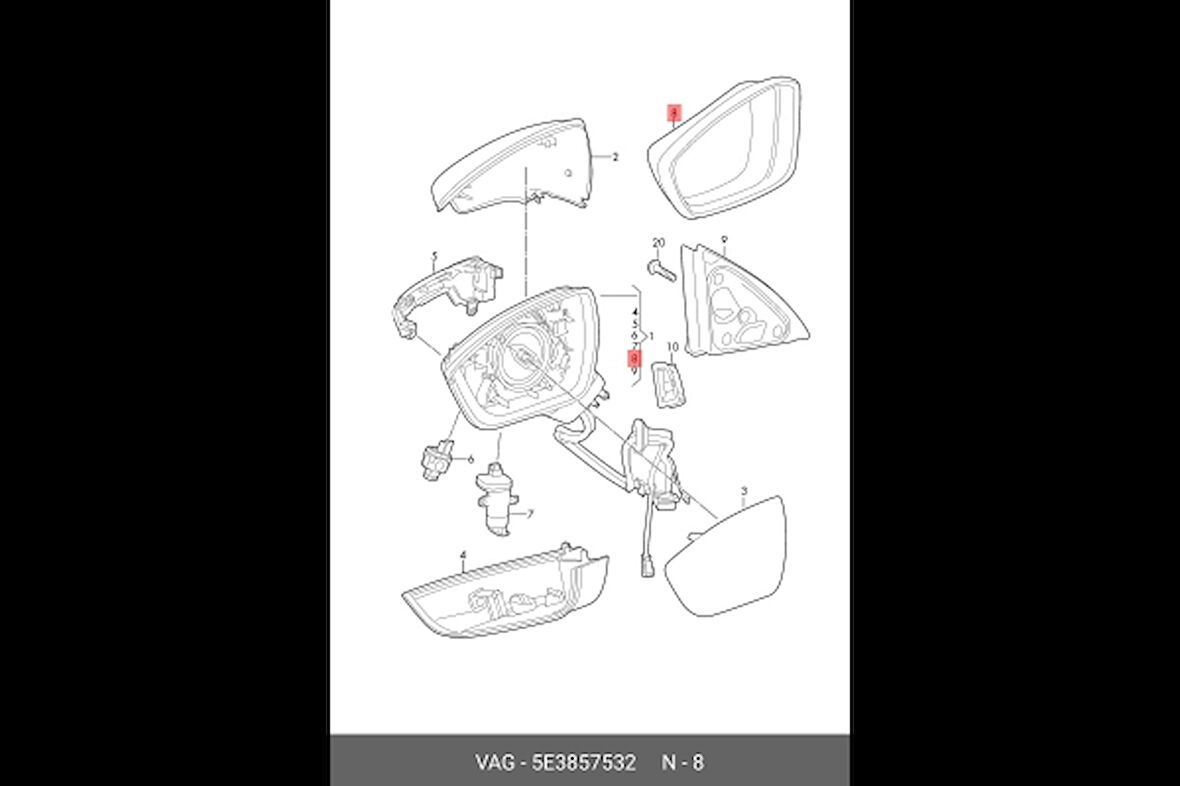 VW Octavia 2020- Ayna Çerçevesi Sol Oem No (5E3857531)