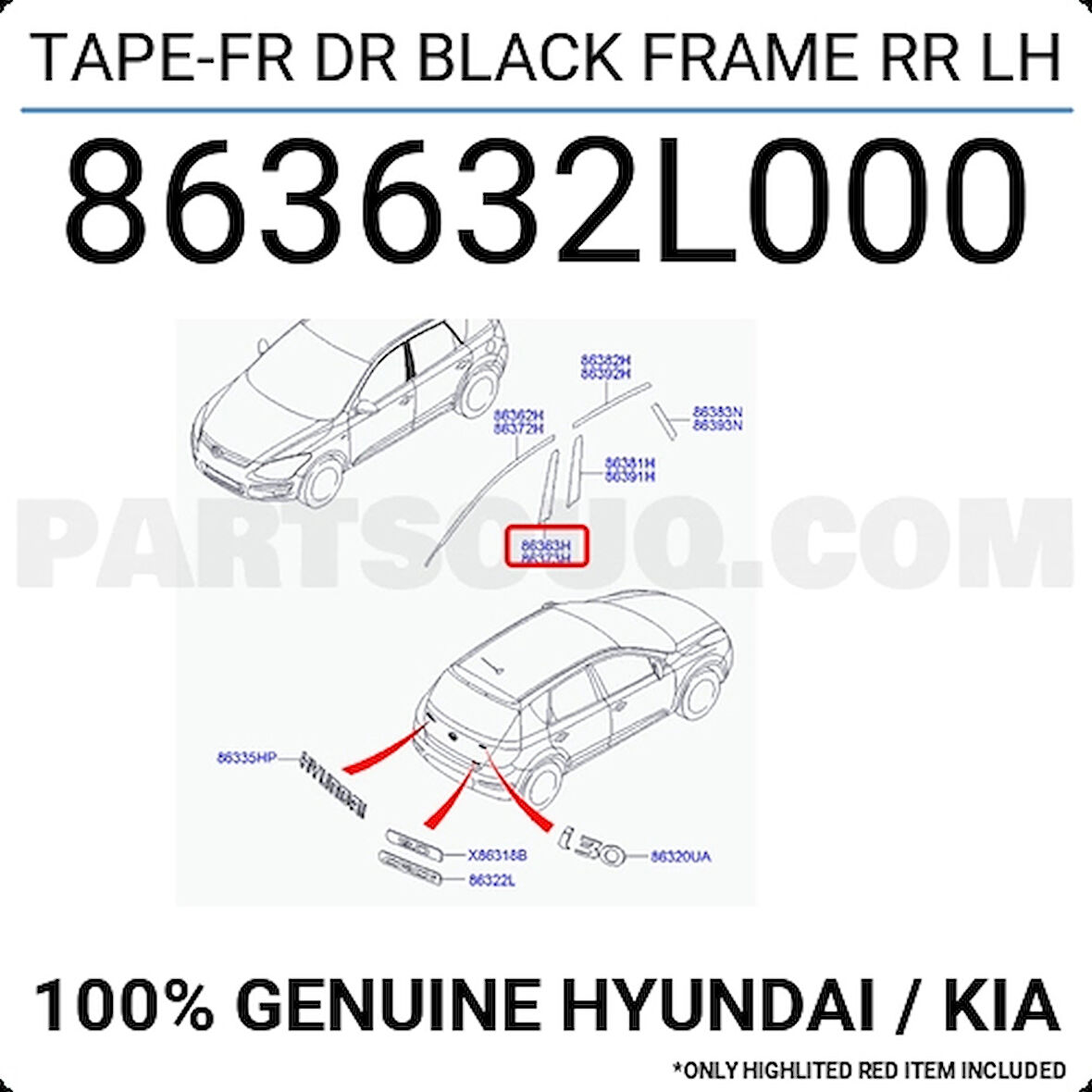 Hyundai i20 2009-2014 Ön Sol Kapı İskelet Şeridi Oem No (863631J000)