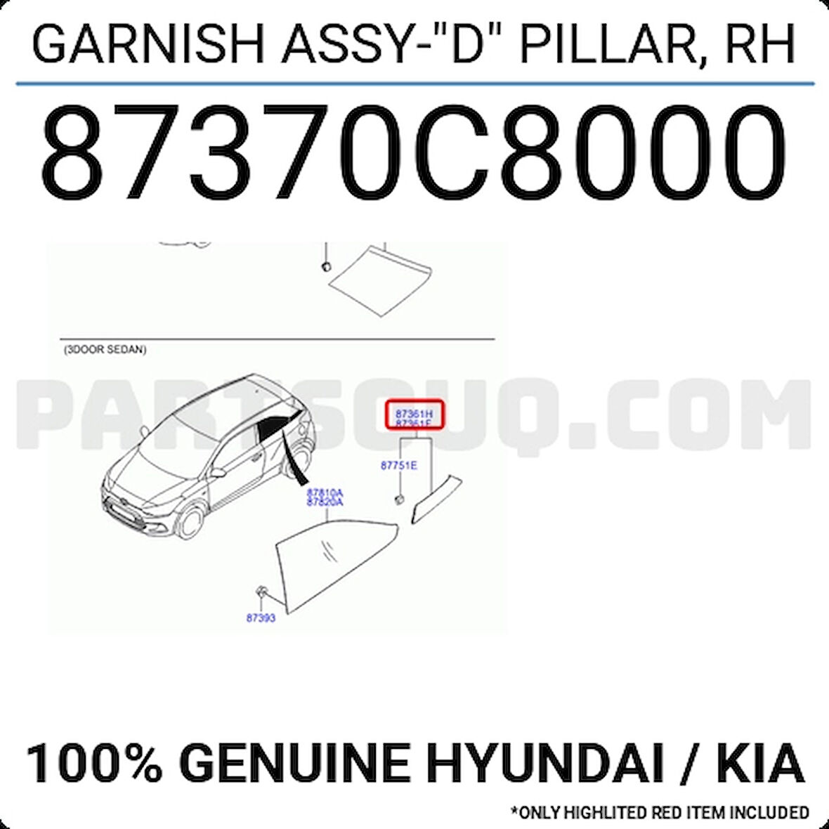 Hyundai i20 2015-2018 C Sütun Direk Bakalit Sol Oem No (87360C8000)