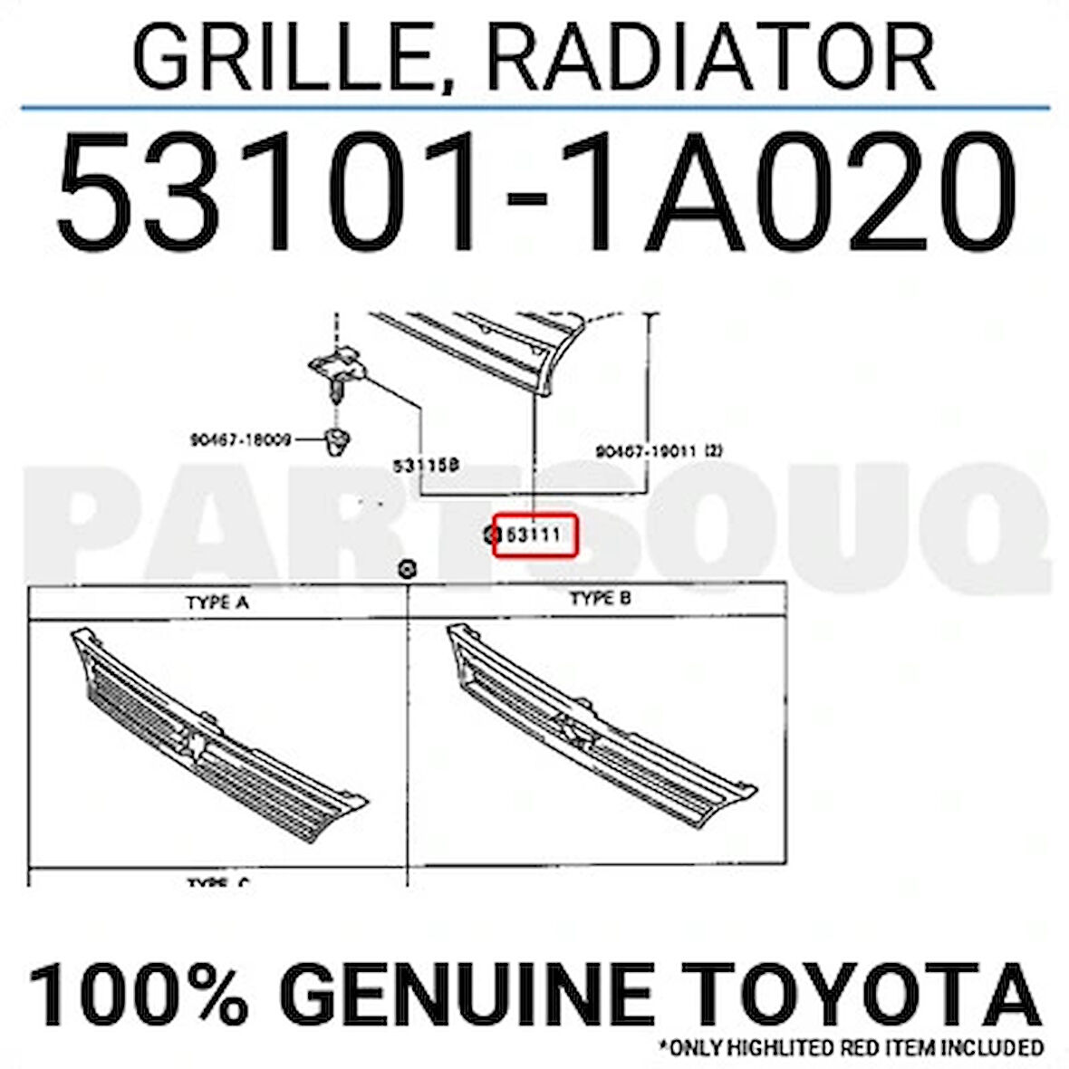 Corolla Ae100 1992-1997 Panjur Siyah Oem No (53101-1A020)