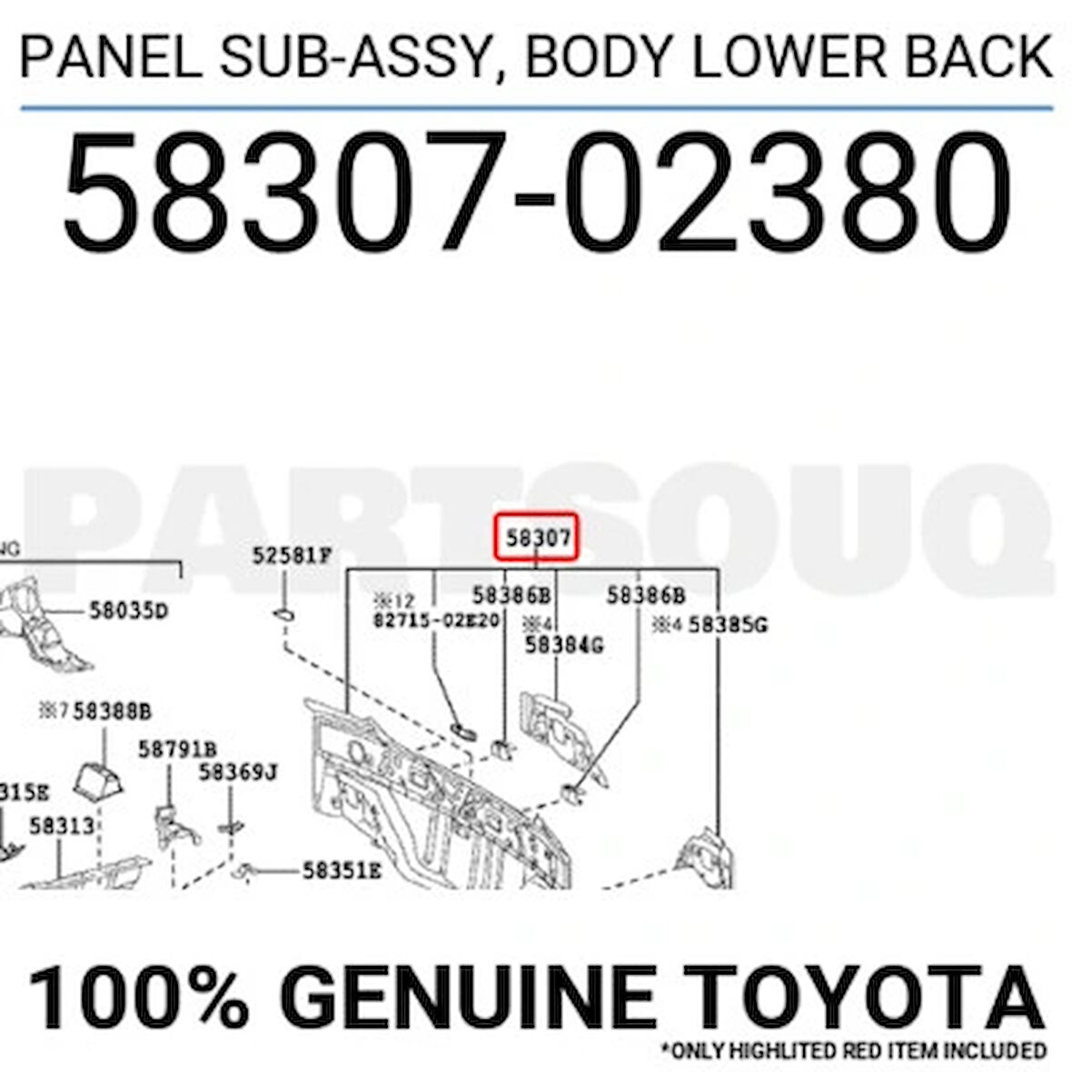 Corolla 2013-2015 Arka Panel Oem No (58307-02380)