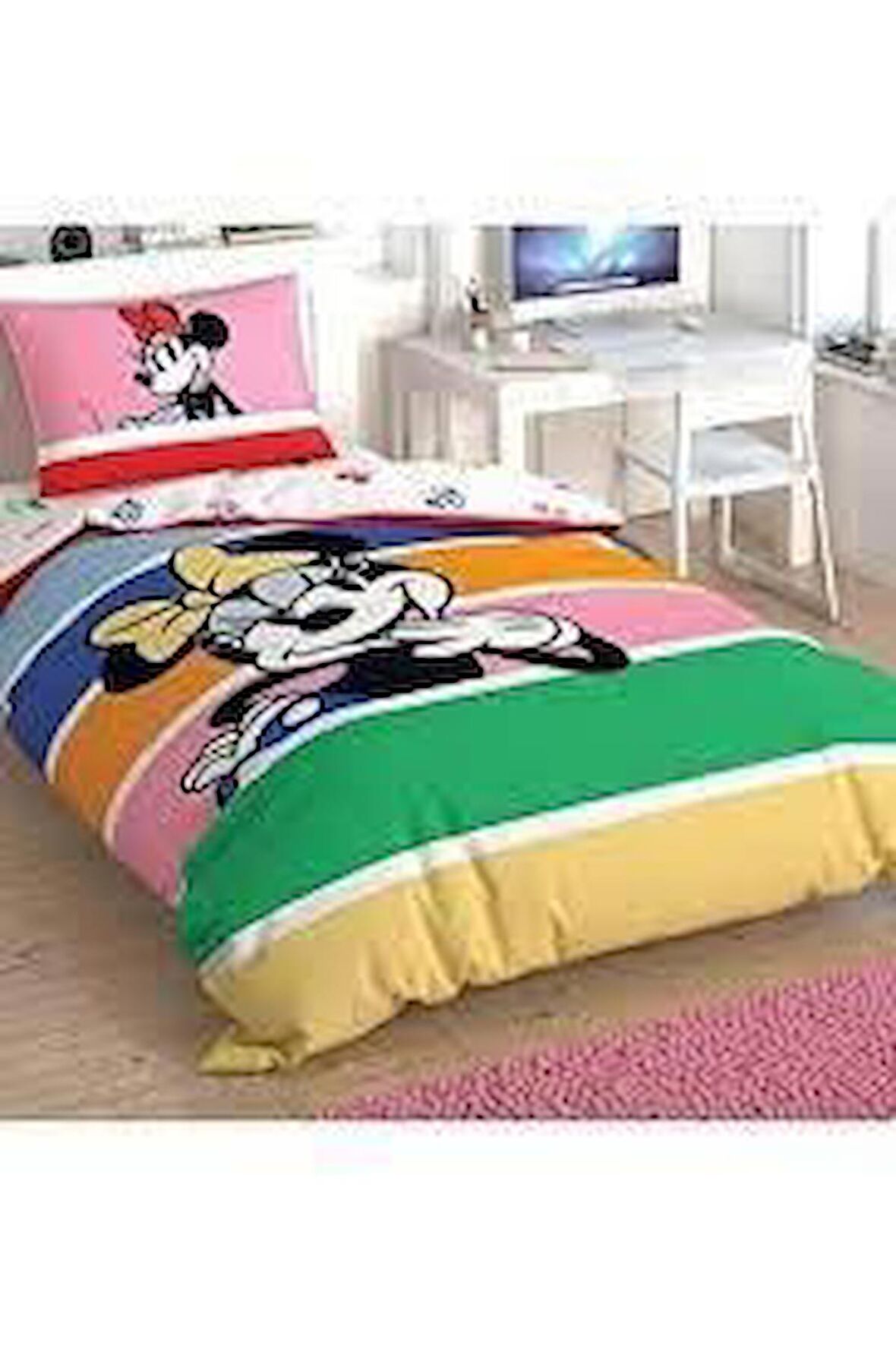 resm Taç Lisanslı Disney Minnie Mouse Rainbow Pamuk Tek Kişilik Nevresim Takımı Taç Lisanslı Disney Minnie Mouse Rainbow Pamuk Tek Kişilik Nevresim Takımı