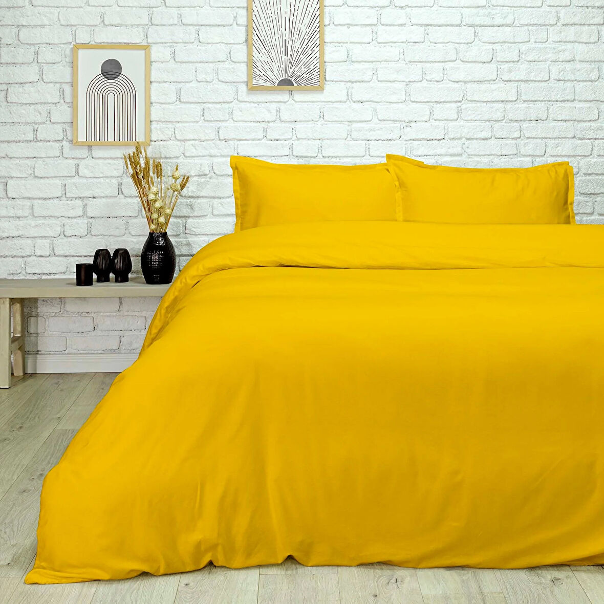 Taç Plain Viskoz Çift Kişilik Nevresim Takımı Sarı