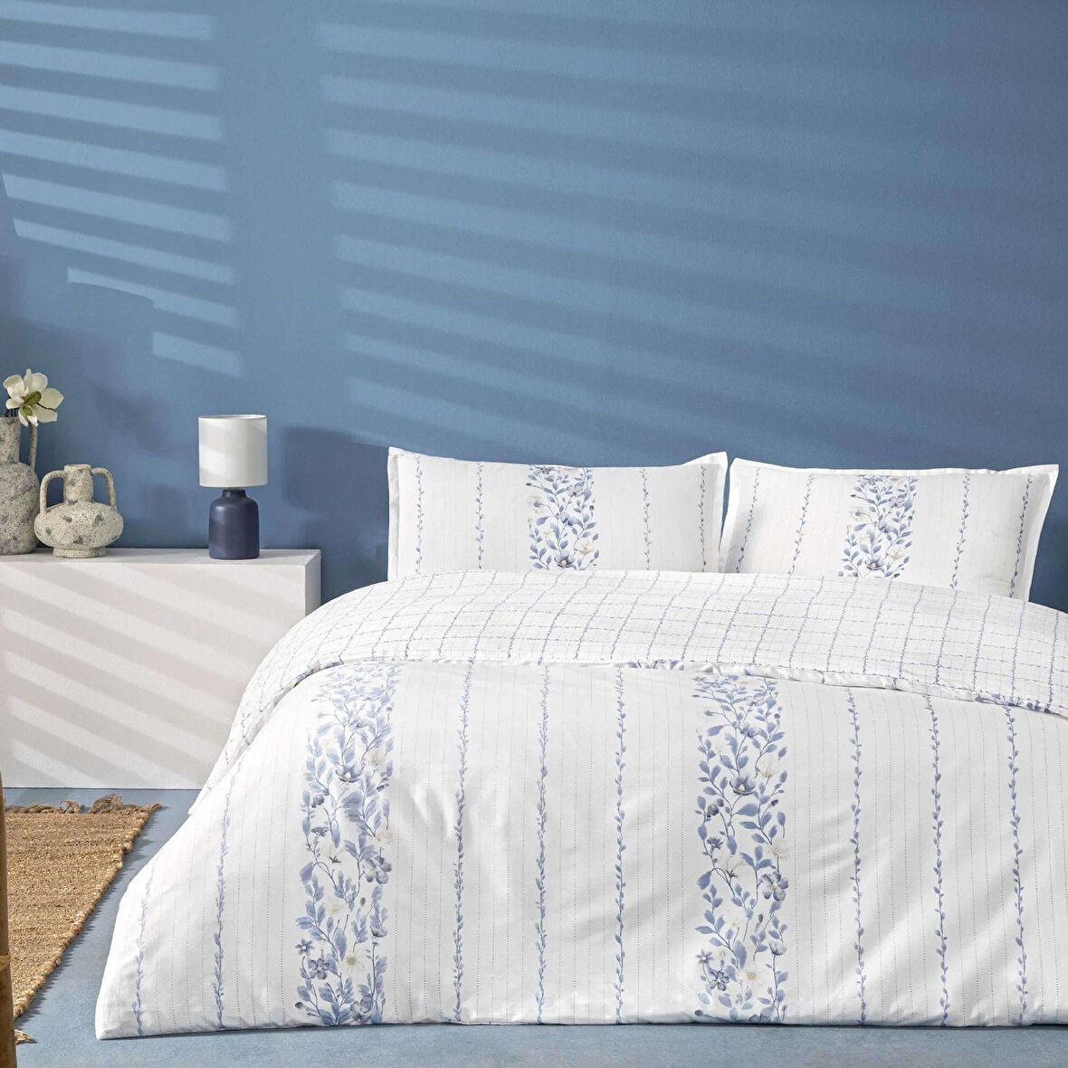 Linens Allday Pearl Pamuk Saten King Nevresim Takımı Mavi