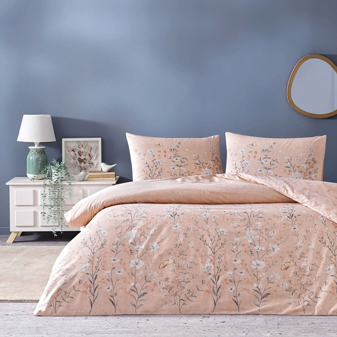 Taç Fiona Ranforce Çift Kişilik Nevresim Takımı Gül Kurusu