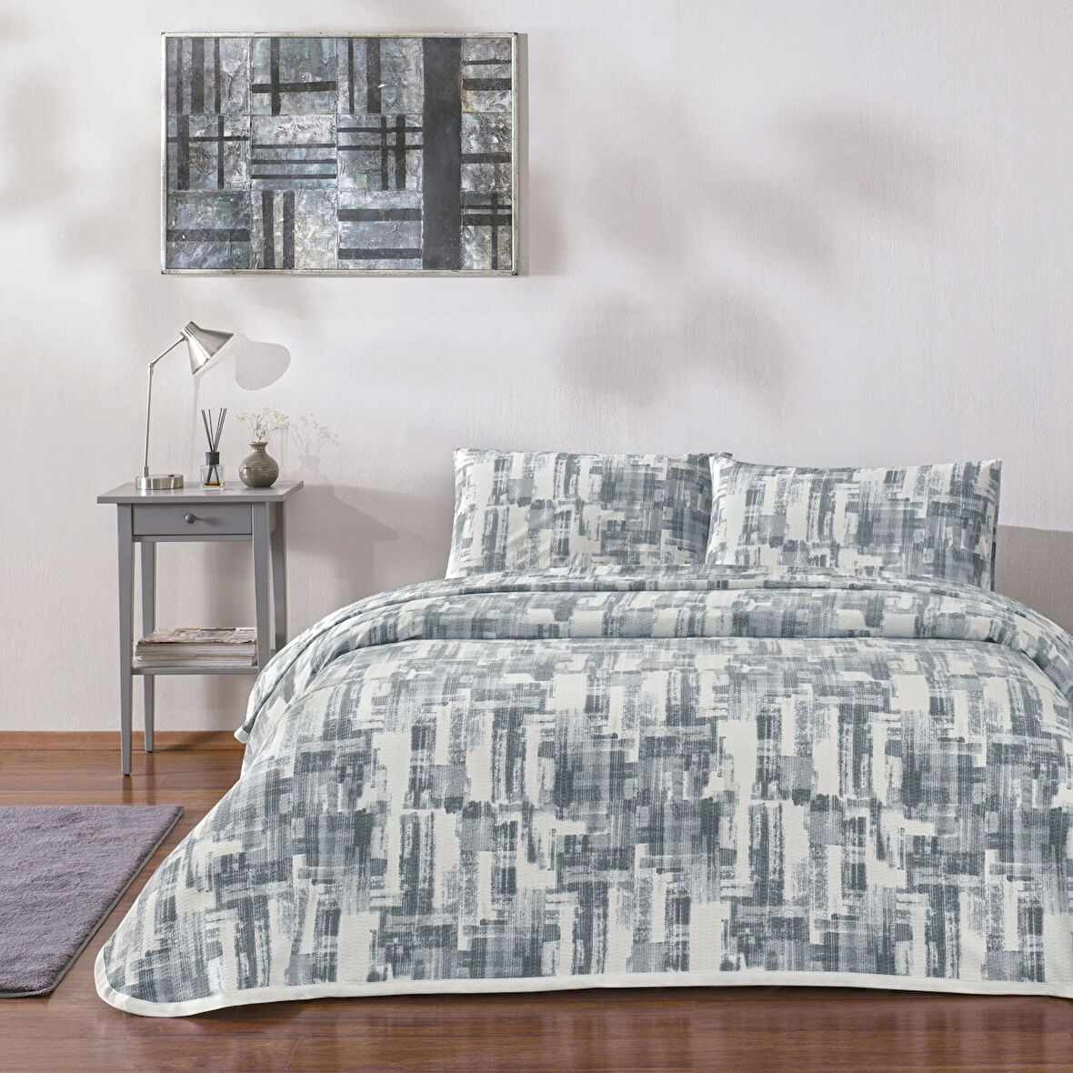 Taç Baskılı Jamie Çift Kişilik Pike Takımı Gri