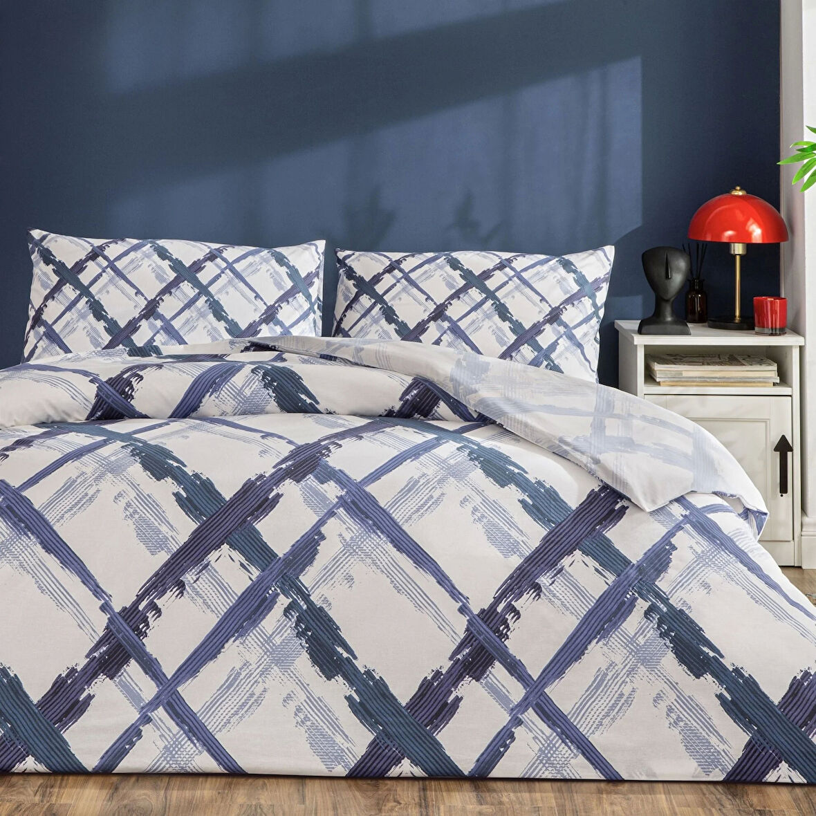 Taç Brıza Ranforce Çift Kişilik Nevresim Takımı Mavi