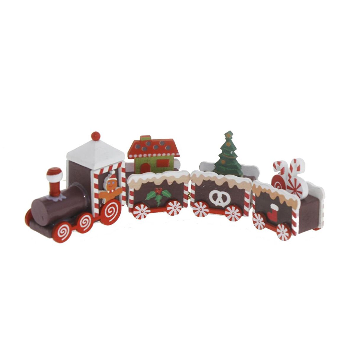 22X7cm Ahşap Yılbaşı Treni Kırmızı Trenli