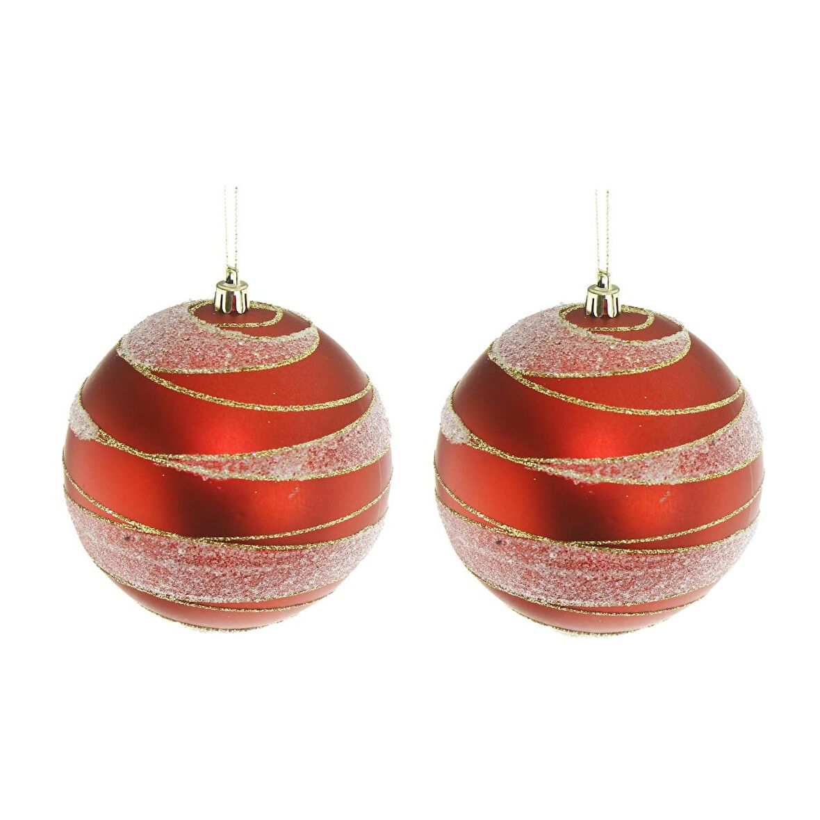2 Adet 10cm Kırmızı Ağaç Topu Çizgi Desenli
