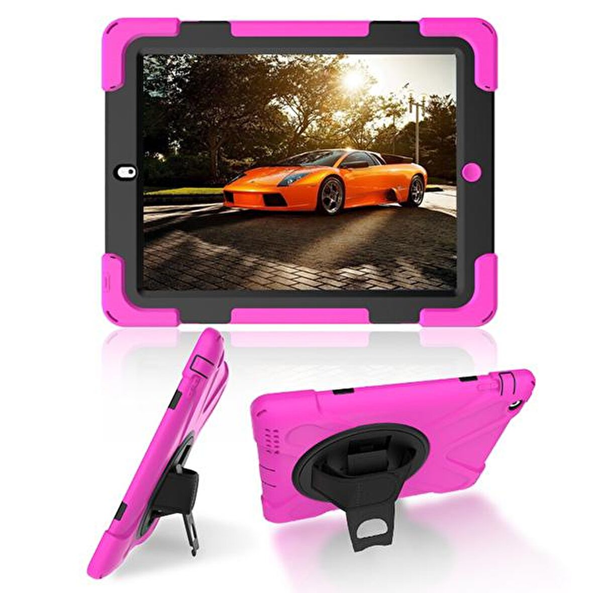 Ally İPad 2-İPad 3-İPad 4-Shockproof 3 Katmanlı Standlı Zırh Kılıf PEMBE