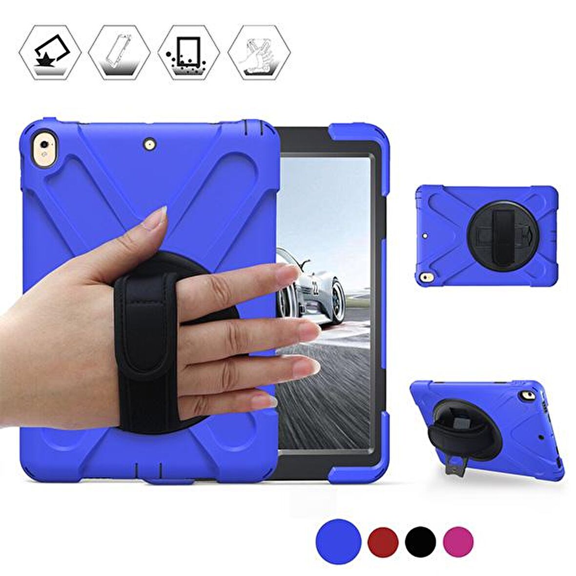 Ally İpad Pro 10.5, 3 Katmanlı Standlı Zırh Kılıf-Shockproof Case MAVİ
