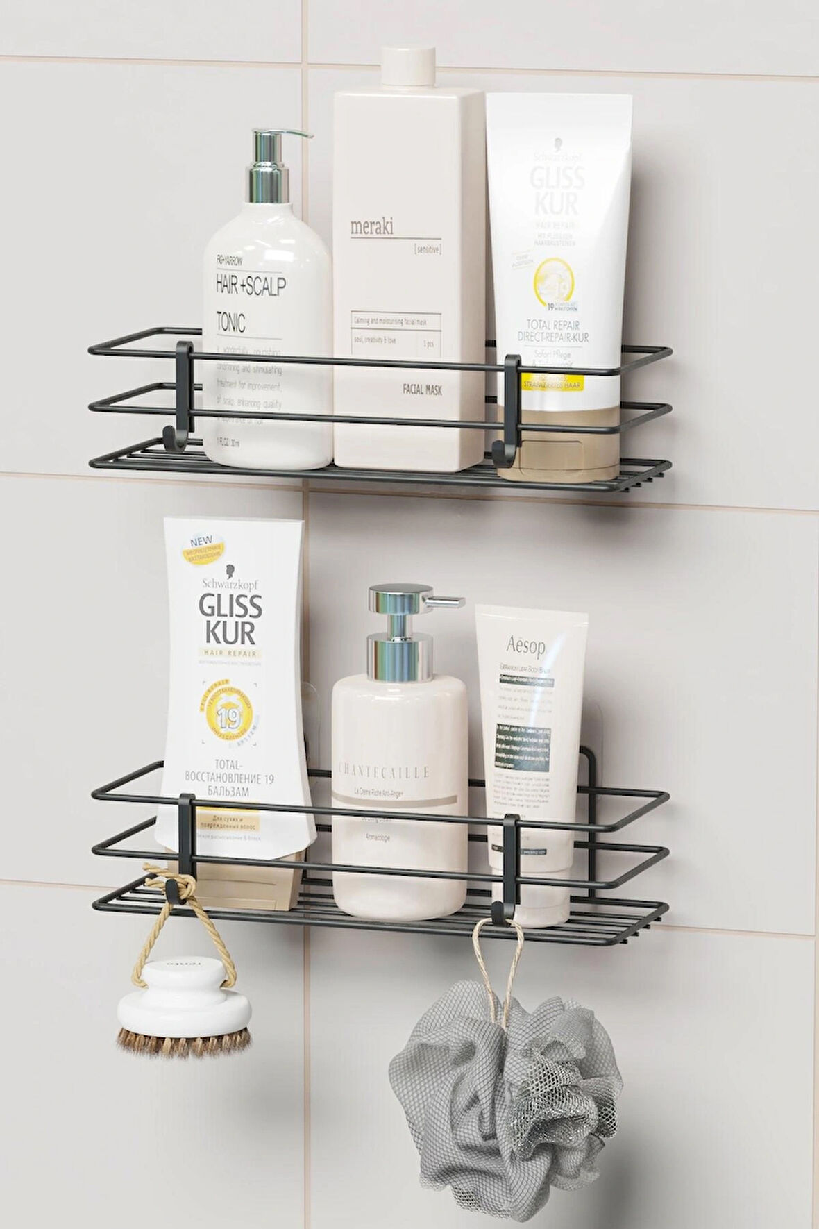 Yapışkanlı 2 li set Banyo Rafı Duş Şampuanlık Duvar Düzenleyici Organizer