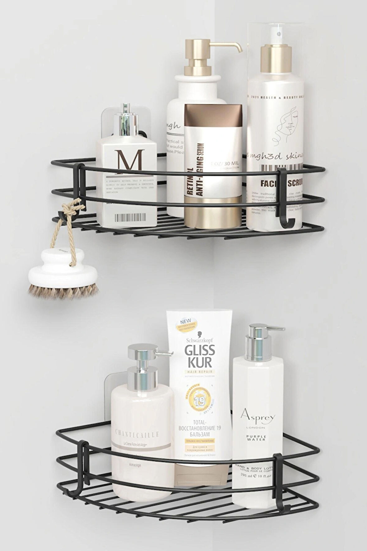 Yapışkanlı 2 li set Banyo Köşeliği Köşe Rafı Duş Şampuanlık Duvar Düzenleyici Organizer Raf