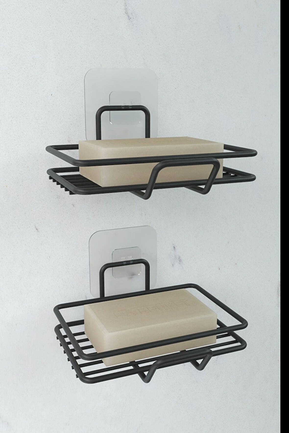 Yapışkanlı 2 li Set Sabunluk Banyo Mutfak Lavabo Metal Katı Sabunluk Siyah