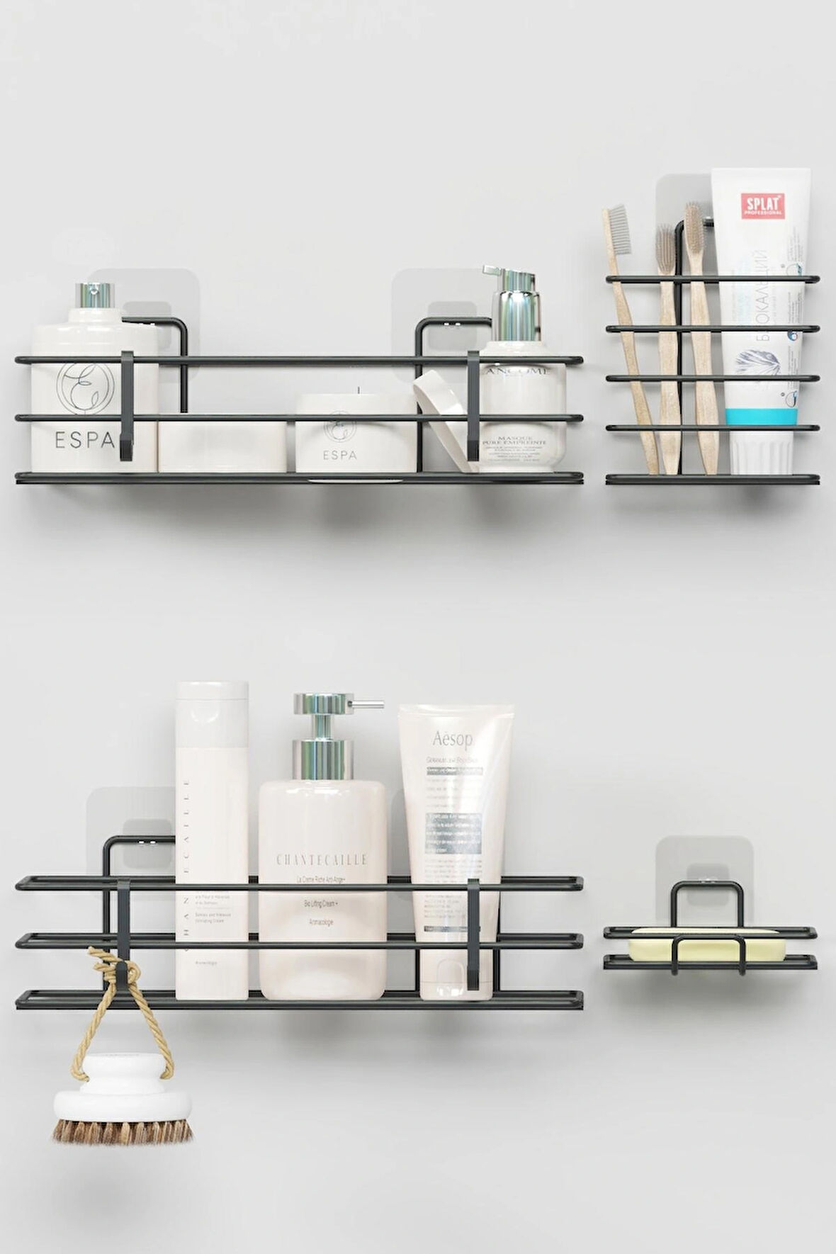 Yapışkanlı Banyo Seti Duş Rafı + Sabunluk + Diş Fırçalık Metal Set