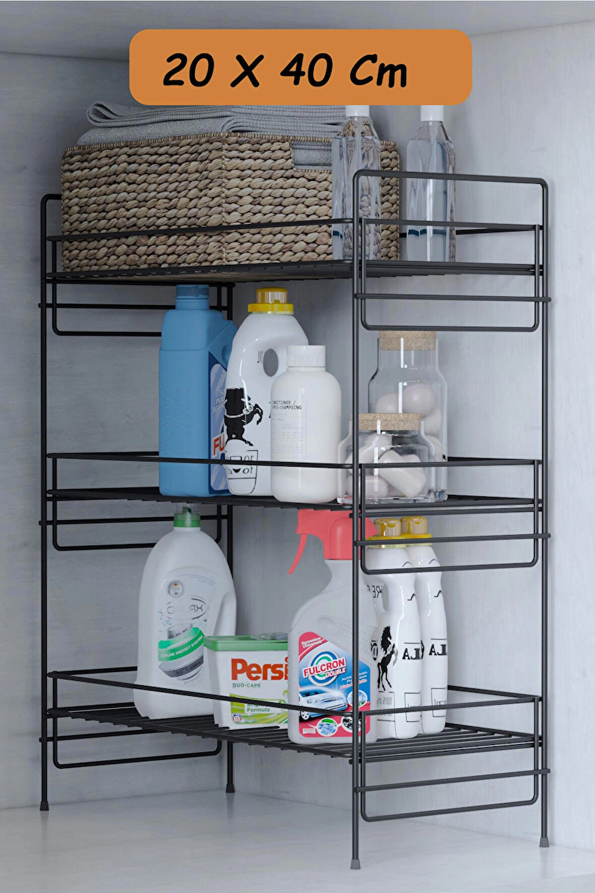 3 Katlı Evye Tezgah Altı Raf Banyo Mutfak Dolabı Çok Amaçlı Düzenleyici Deterjanlık Organizer