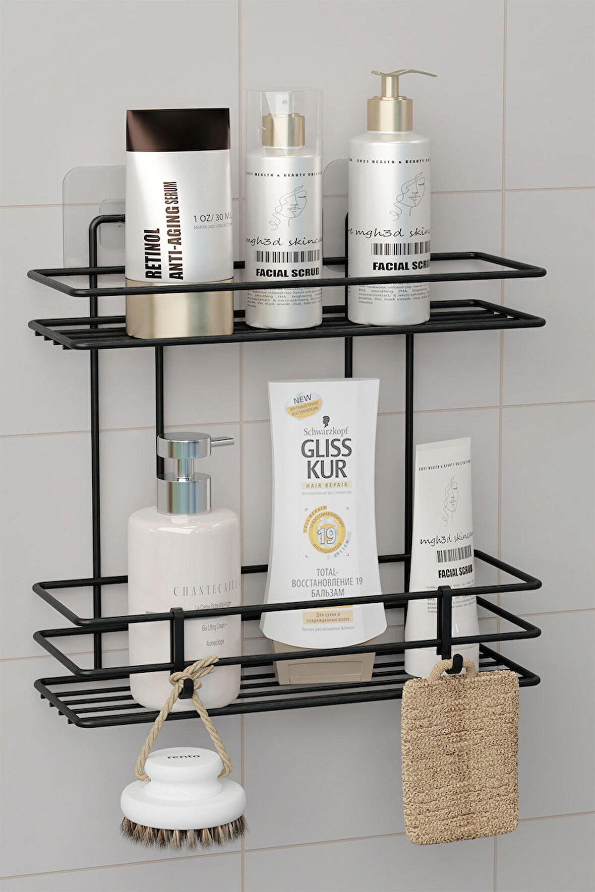 Yapışkanlı 2 Katlı Banyo Rafı Duş Şampuanlık Duvar Düzenleyici Organizer