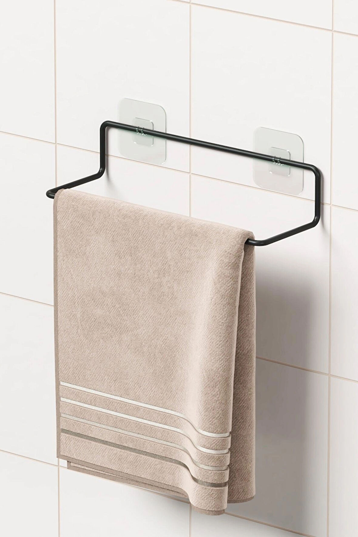 Yapışkanlı Havluluk Siyah Havlu Askısı Metal Havlu tutacağı Banyo Mutfak Havluluğu Minimal Tasarım