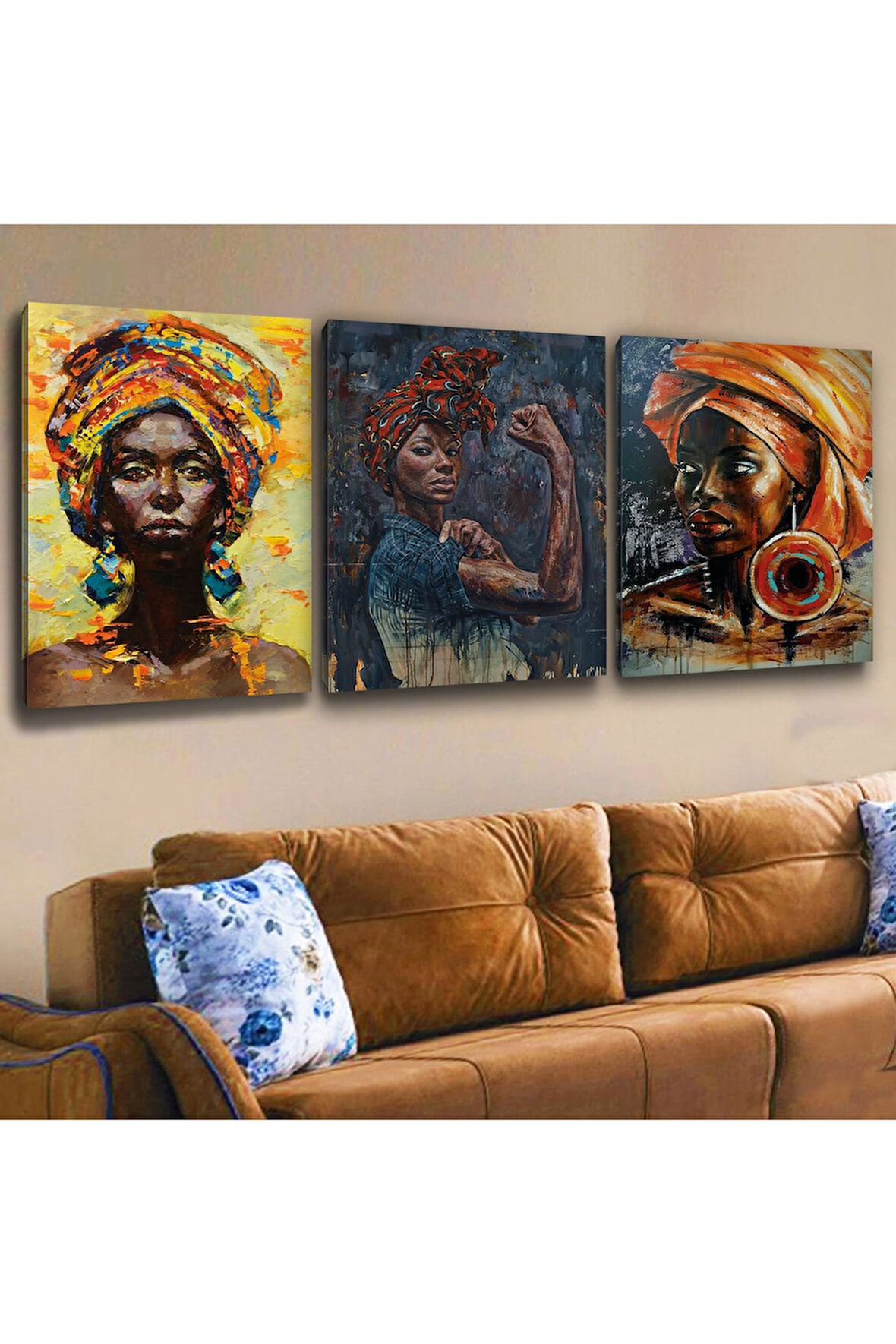 Zevahir 40x60 cm 3 Adet Güçlü Afrikalı Kadın Kanvas Tablo