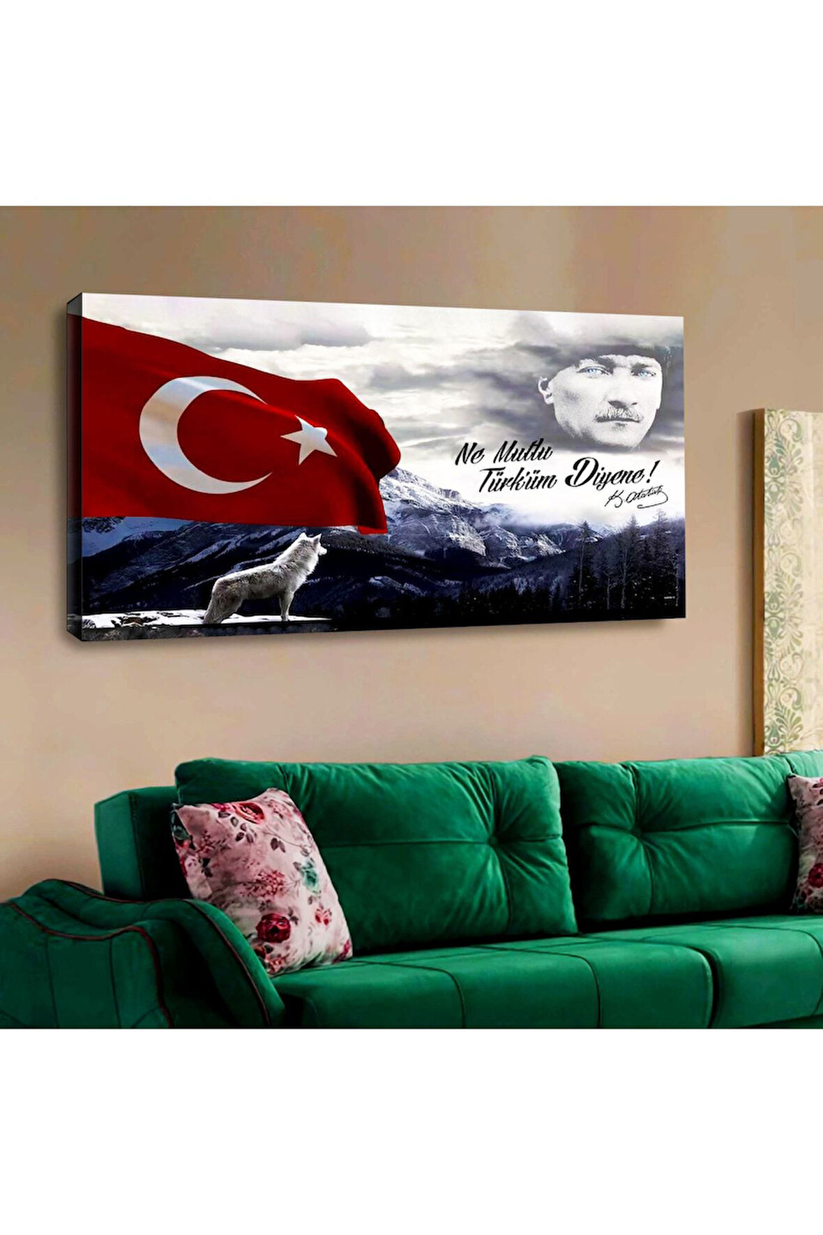 120x60 Kanvas Türk Bayrağı Ve Atatürk Tablosu